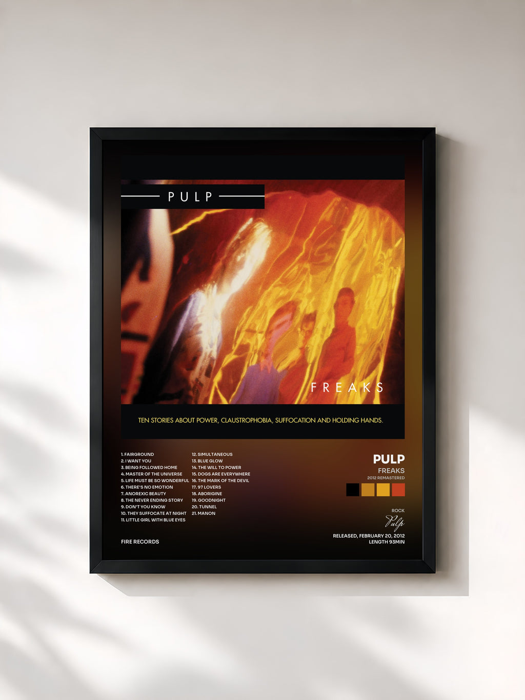 #noir Tableau de l'album Freaks (2012 Remastered) de Pulp, cadre noir, imprimé et encadré en France