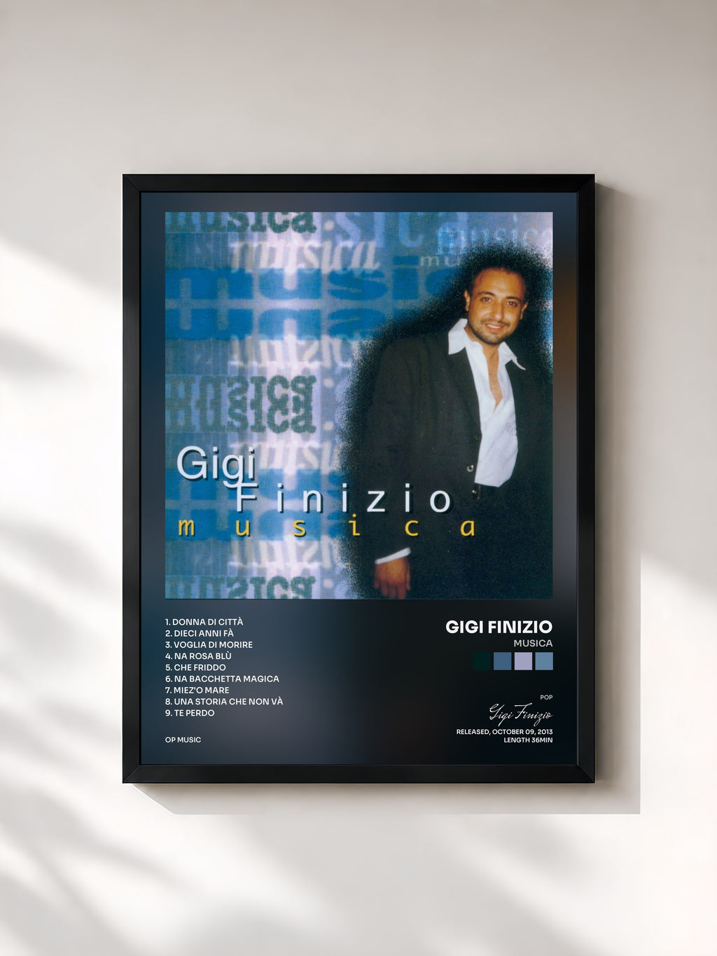 #noir Tableau de l'album Musica de Gigi Finizio, cadre noir, imprimé et encadré en France