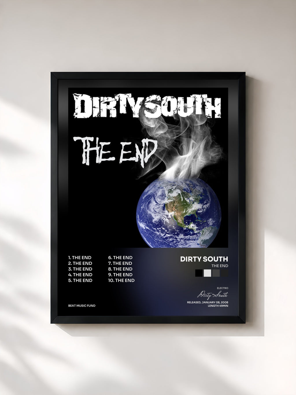 #noir Tableau de l'album The End de Dirty South, cadre noir, imprimé et encadré en France
