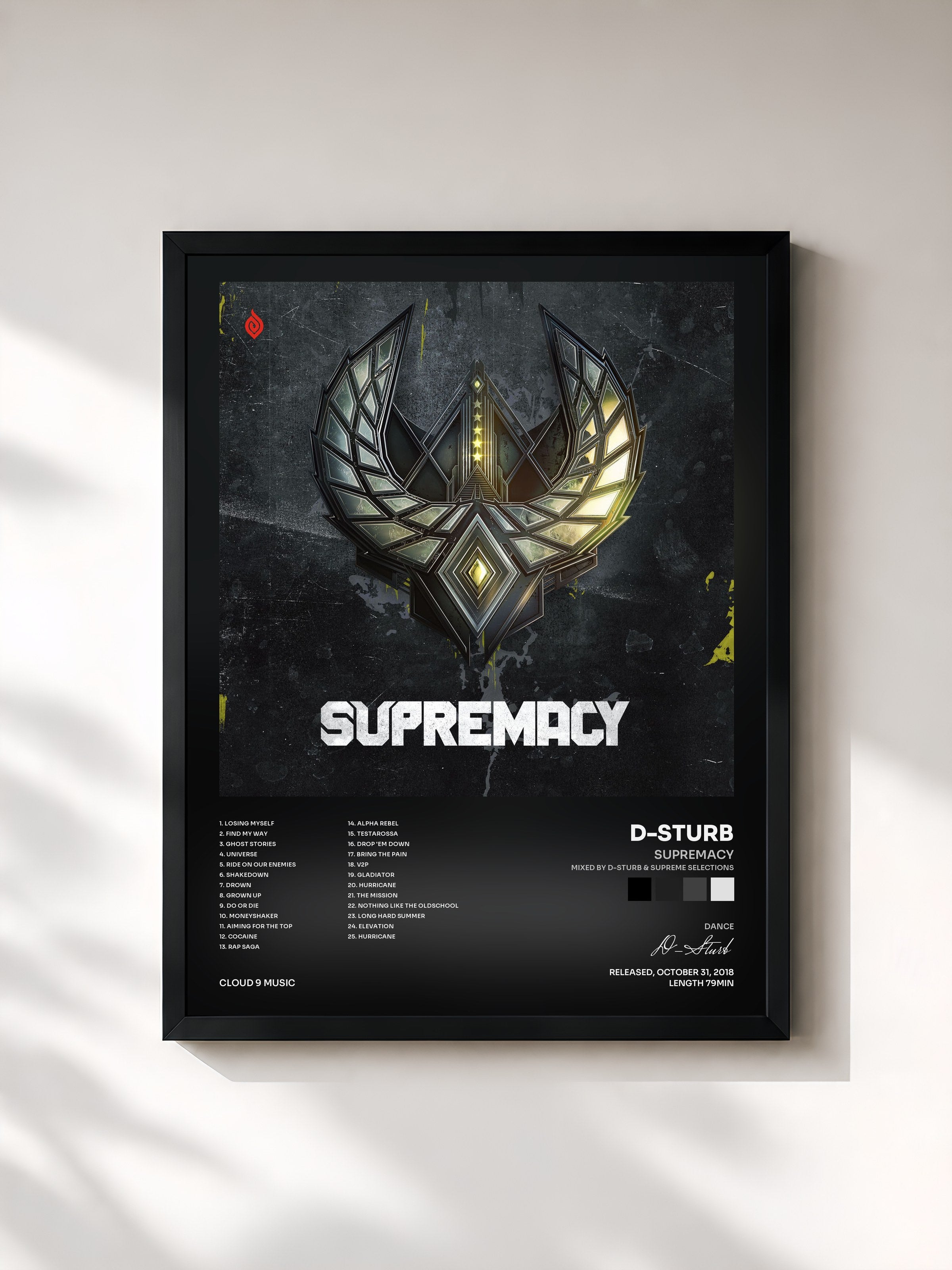 #noir Tableau de l'album Supremacy (Mixed By D-Sturb & Supreme Selections) de D-Sturb, cadre noir, imprimé et encadré en France