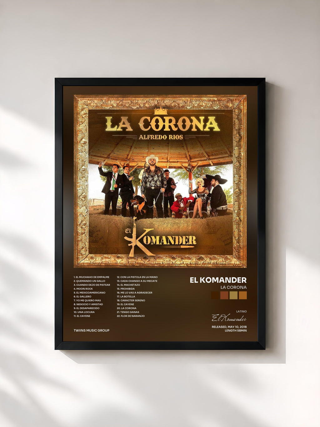 #noir Tableau de l'album La Corona de El Komander, cadre noir, imprimé et encadré en France