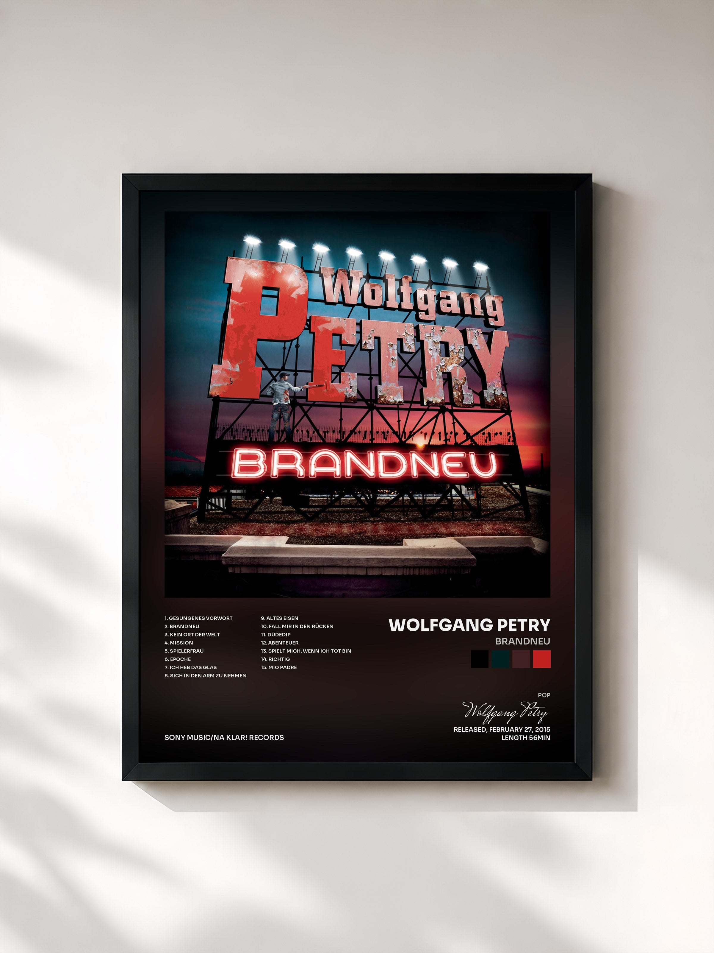#noir Tableau de l'album Brandneu de Wolfgang Petry, cadre noir, imprimé et encadré en France
