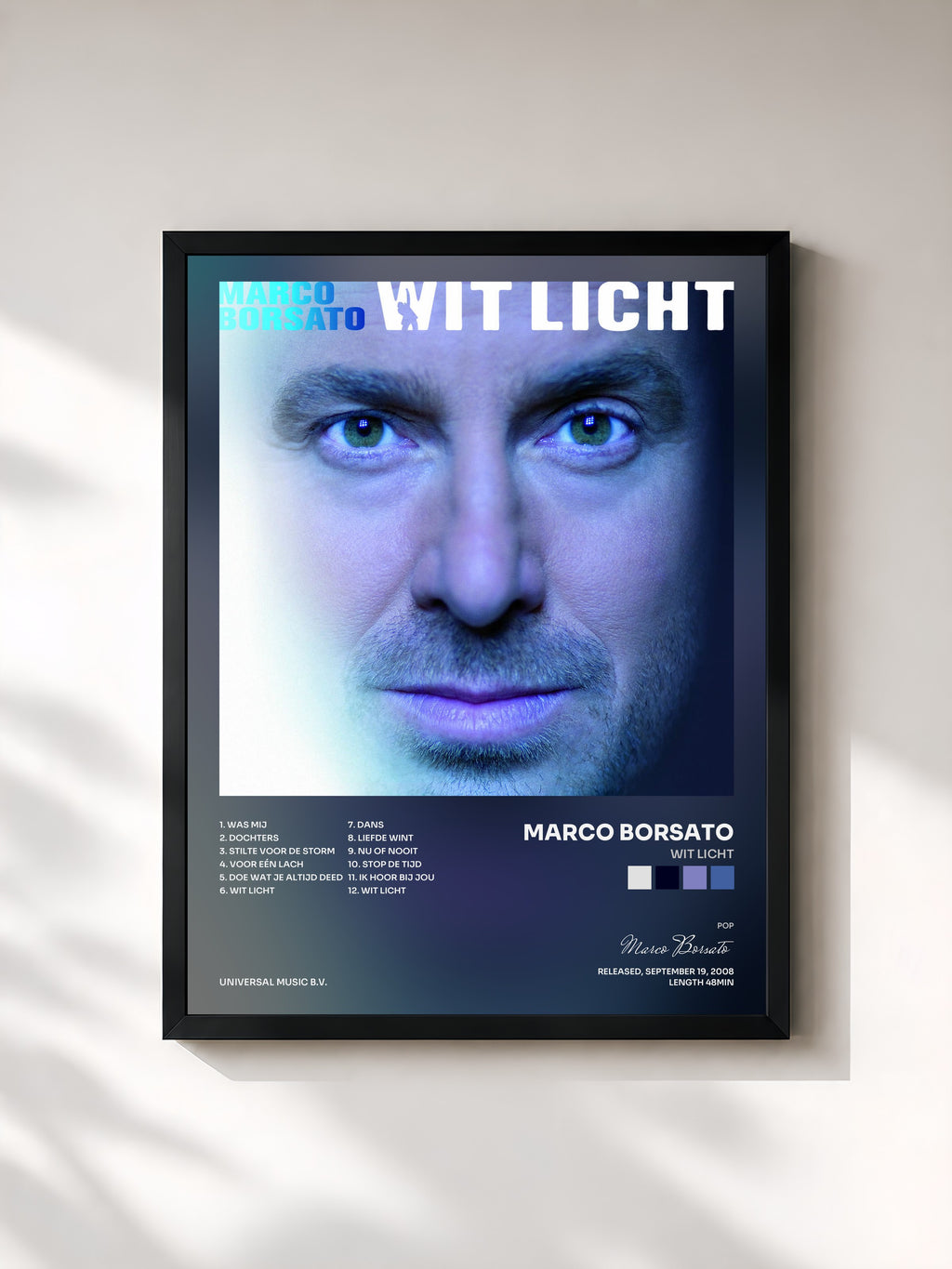 #noir Tableau de l'album Wit Licht de Marco Borsato, cadre noir, imprimé et encadré en France