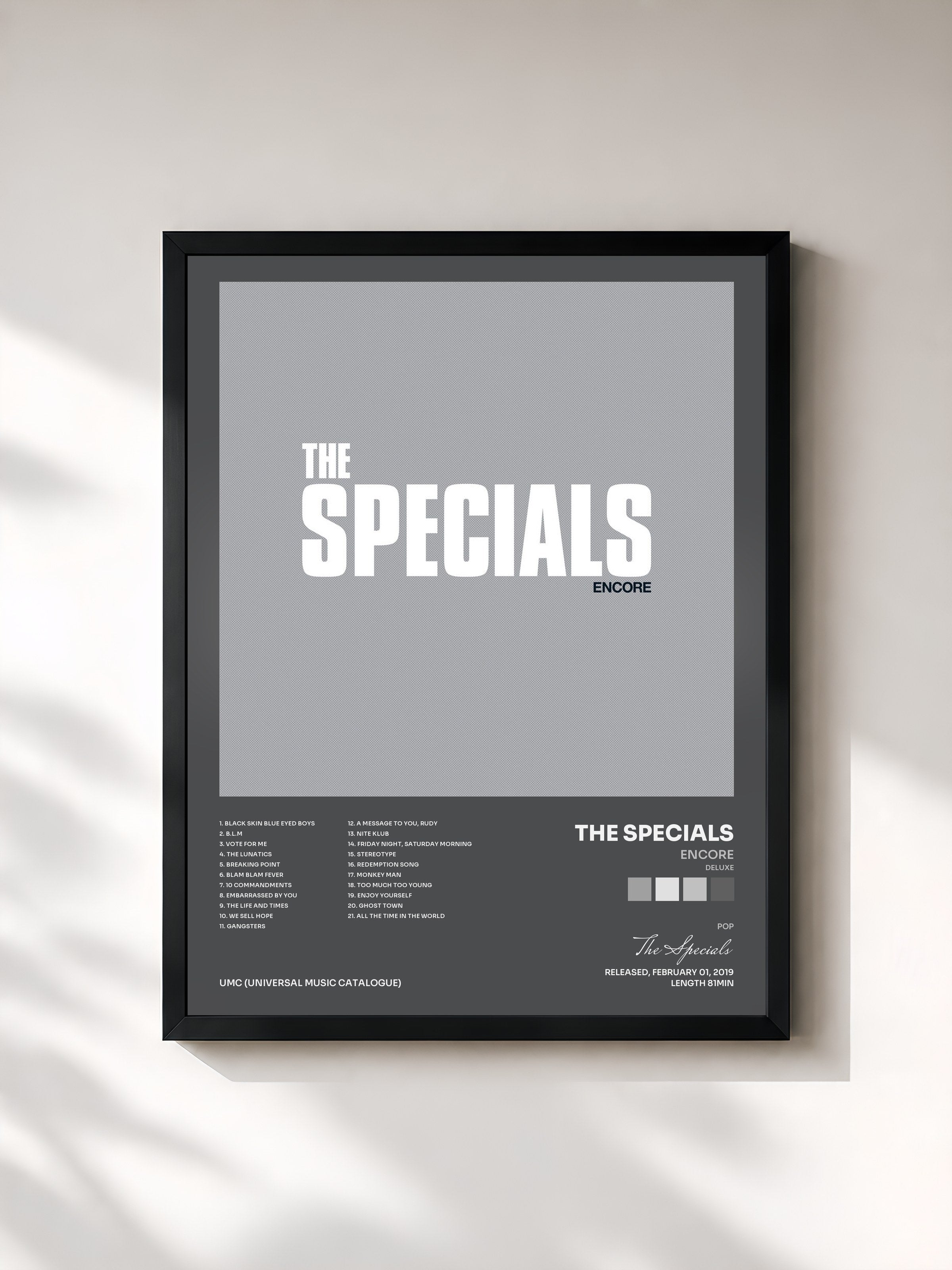#noir Tableau de l'album Encore (Deluxe) de The Specials, cadre noir, imprimé et encadré en France