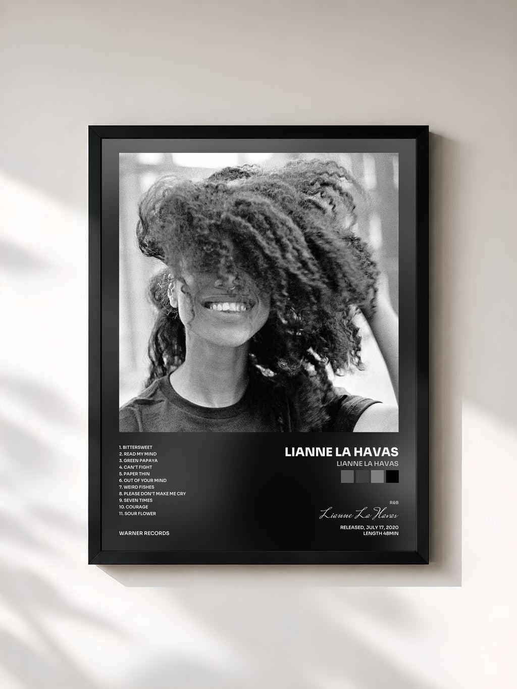 #noir Tableau de l'album Lianne La Havas de Lianne La Havas, cadre noir, imprimé et encadré en France