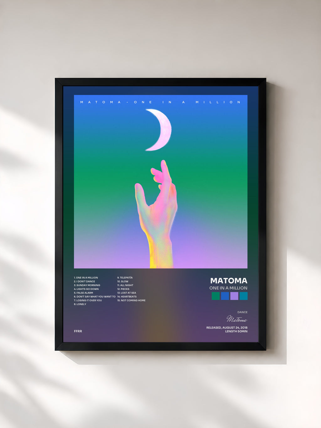 #noir Tableau de l'album One in a Million de Matoma, cadre noir, imprimé et encadré en France