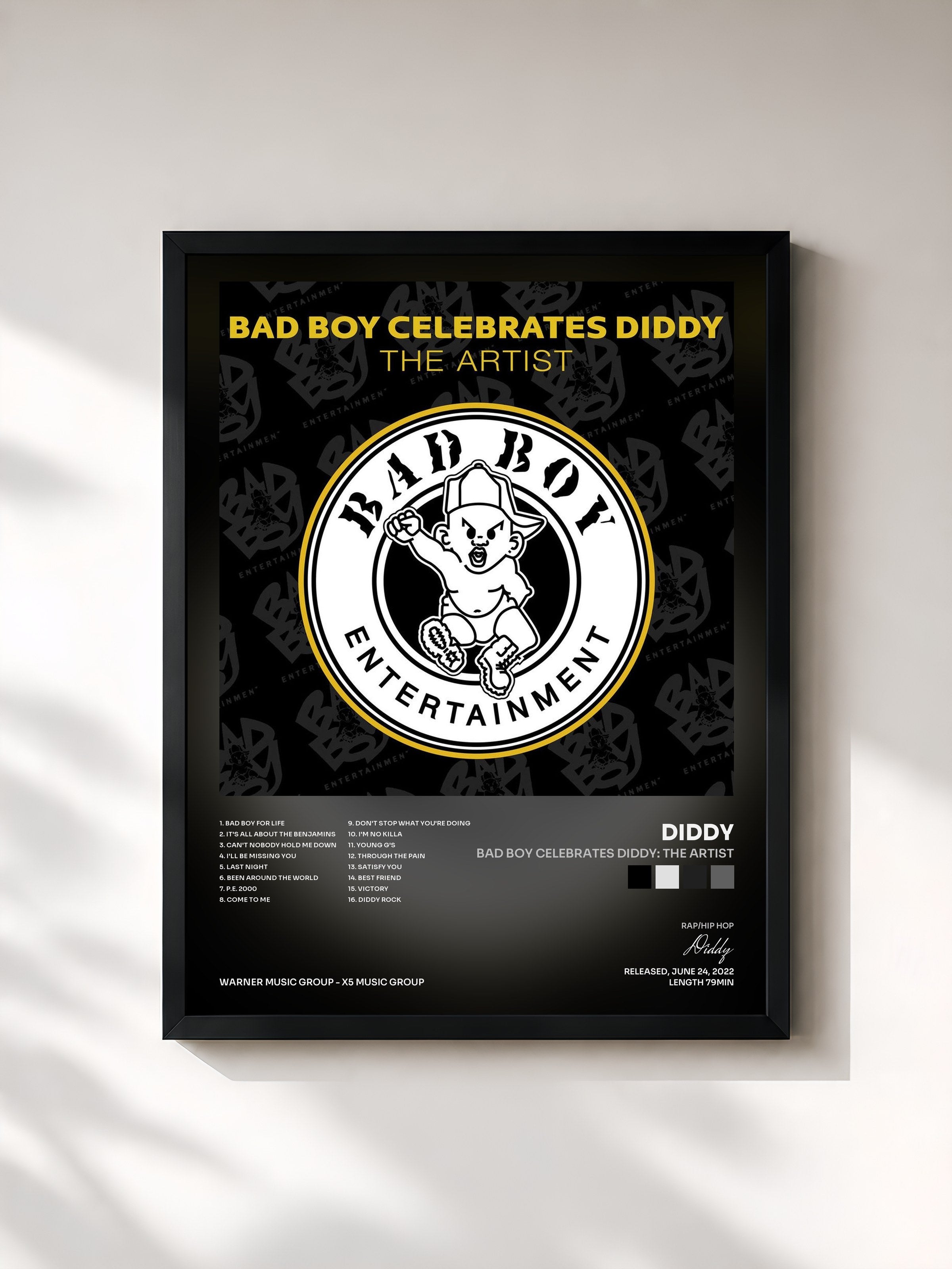 #noir Tableau de l'album BAD BOY CELEBRATES DIDDY: The Artist de Diddy, cadre noir, imprimé et encadré en France