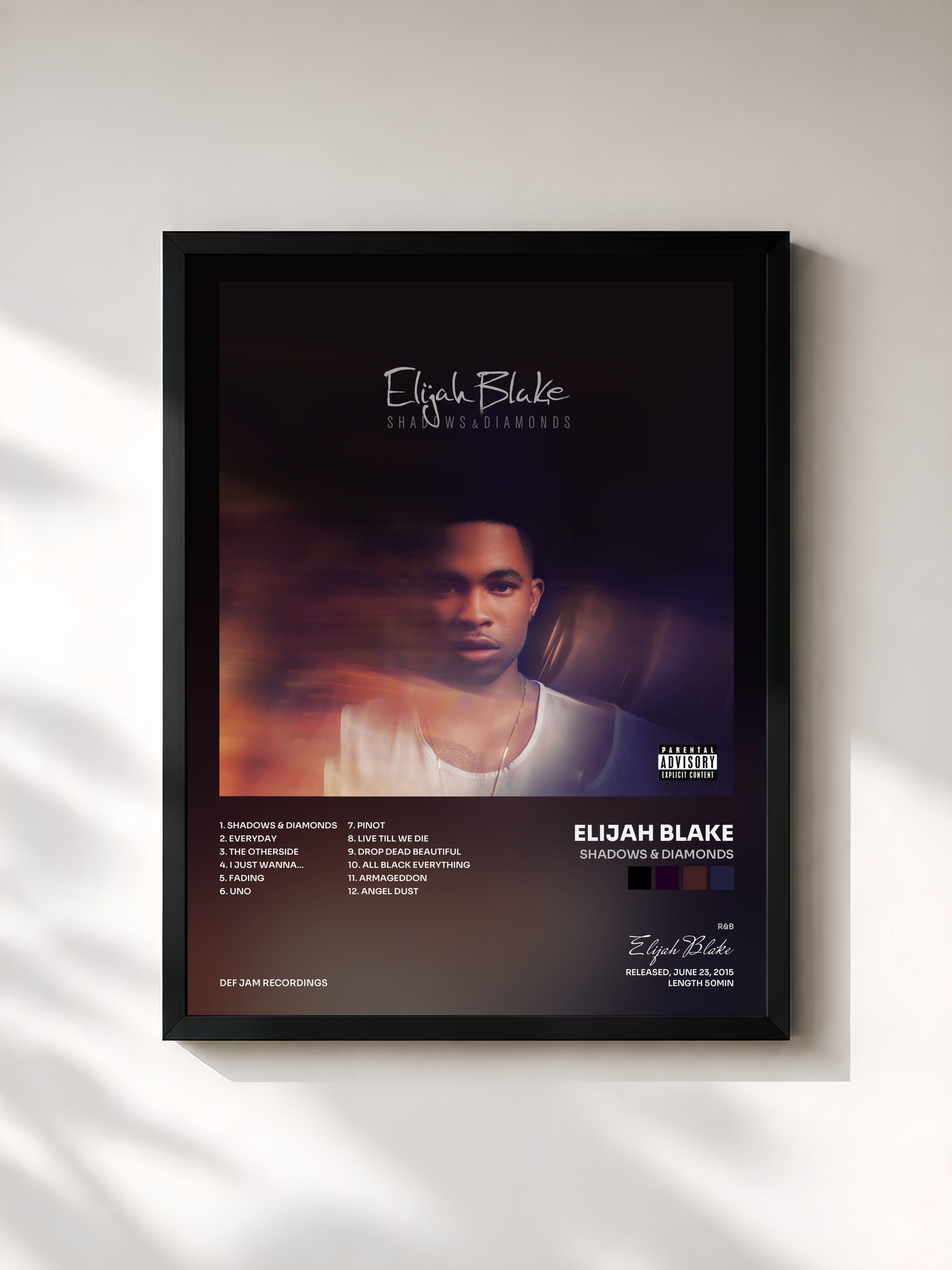 #noir Tableau de l'album Shadows & Diamonds de Elijah Blake, cadre noir, imprimé et encadré en France