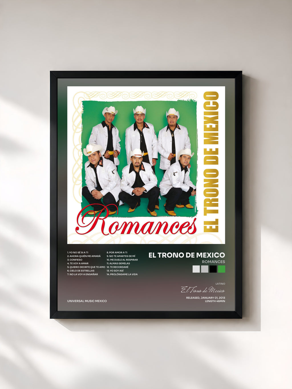 #noir Tableau de l'album Romances de El Trono de Mexico, cadre noir, imprimé et encadré en France