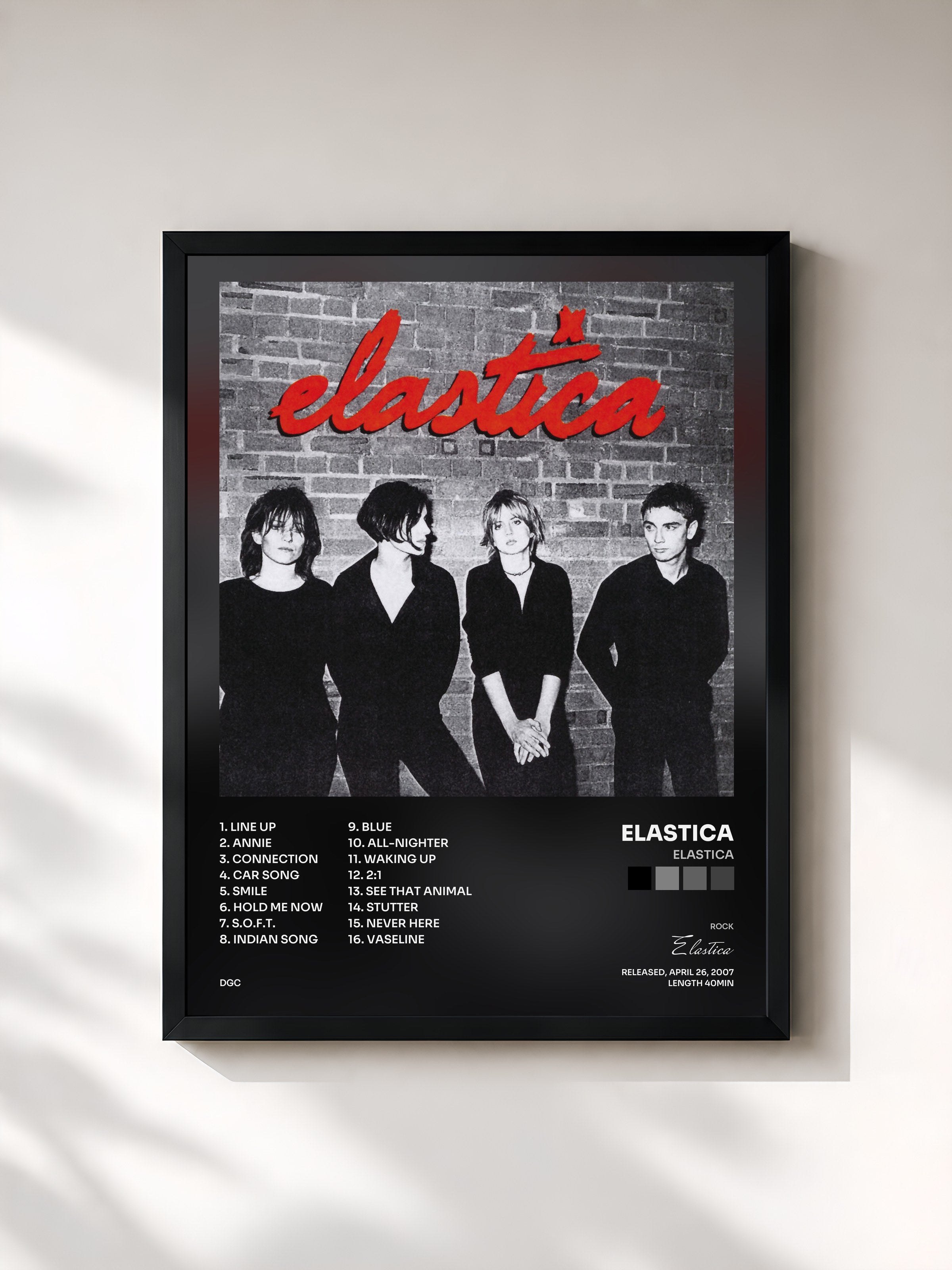 #noir Tableau de l'album Elastica de Elastica, cadre noir, imprimé et encadré en France