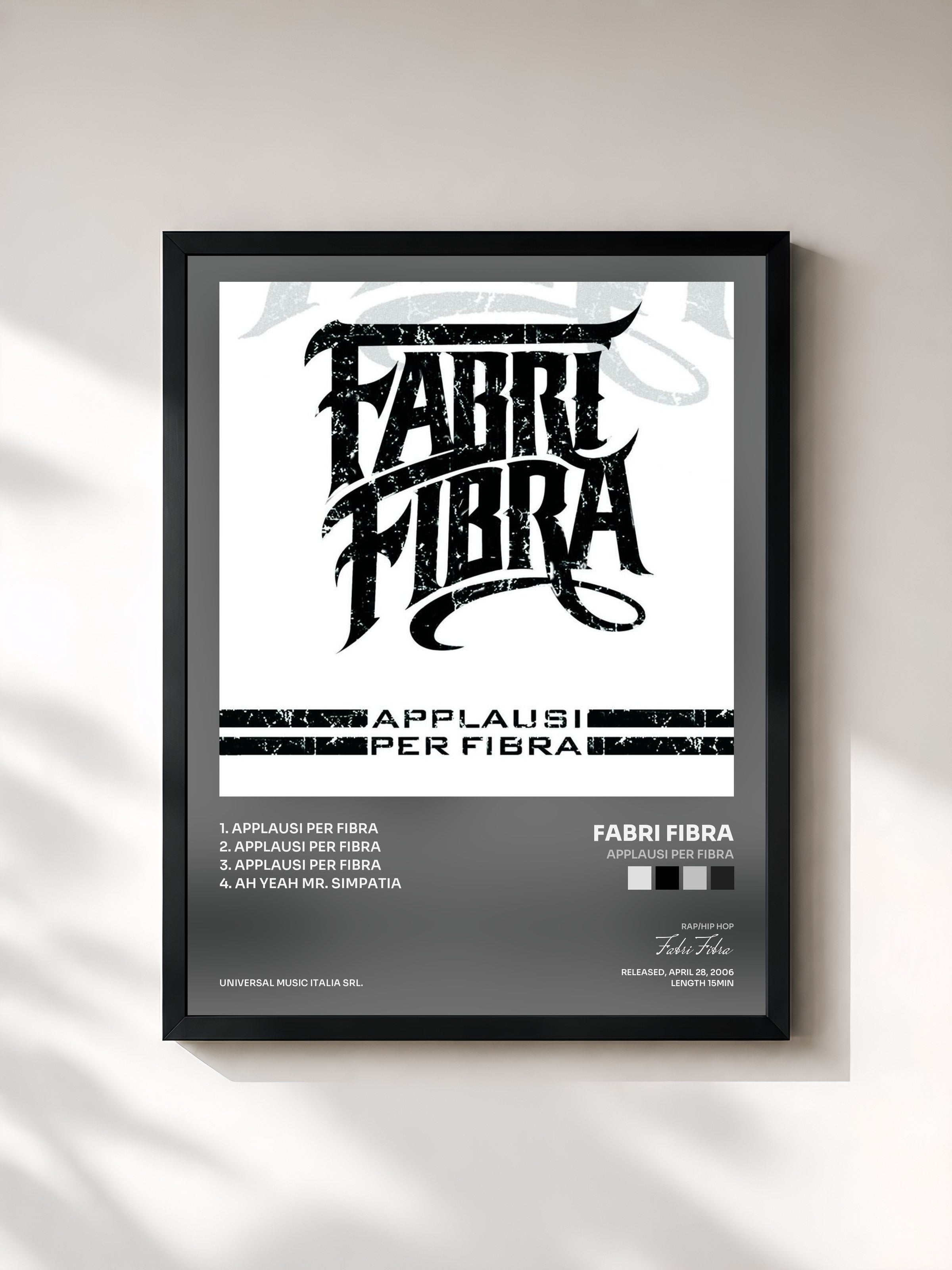 #noir Tableau de l'album Applausi Per Fibra de Fabri Fibra, cadre noir, imprimé et encadré en France