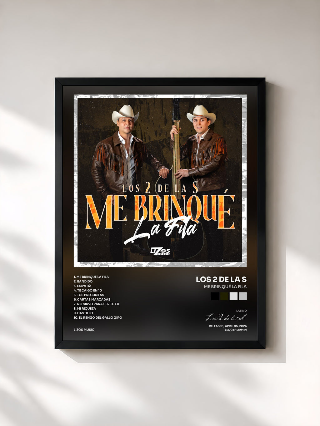 #noir Tableau de l'album Me Brinqué La Fila de Los 2 de la S, cadre noir, imprimé et encadré en France