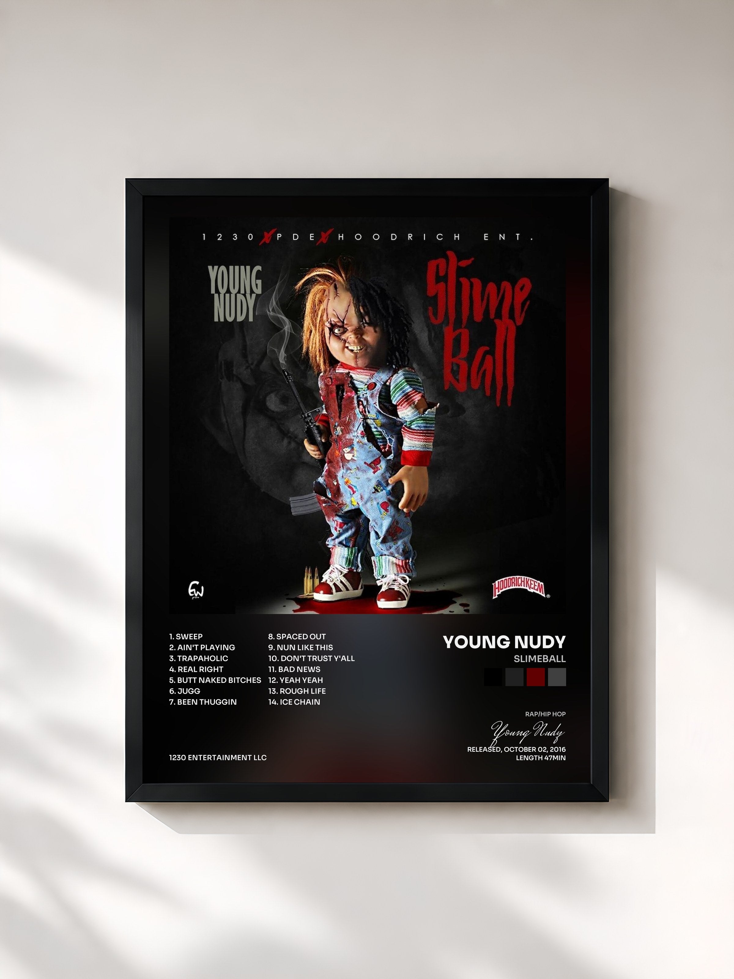 #noir Tableau de l'album Slimeball de Young Nudy, cadre noir, imprimé et encadré en France