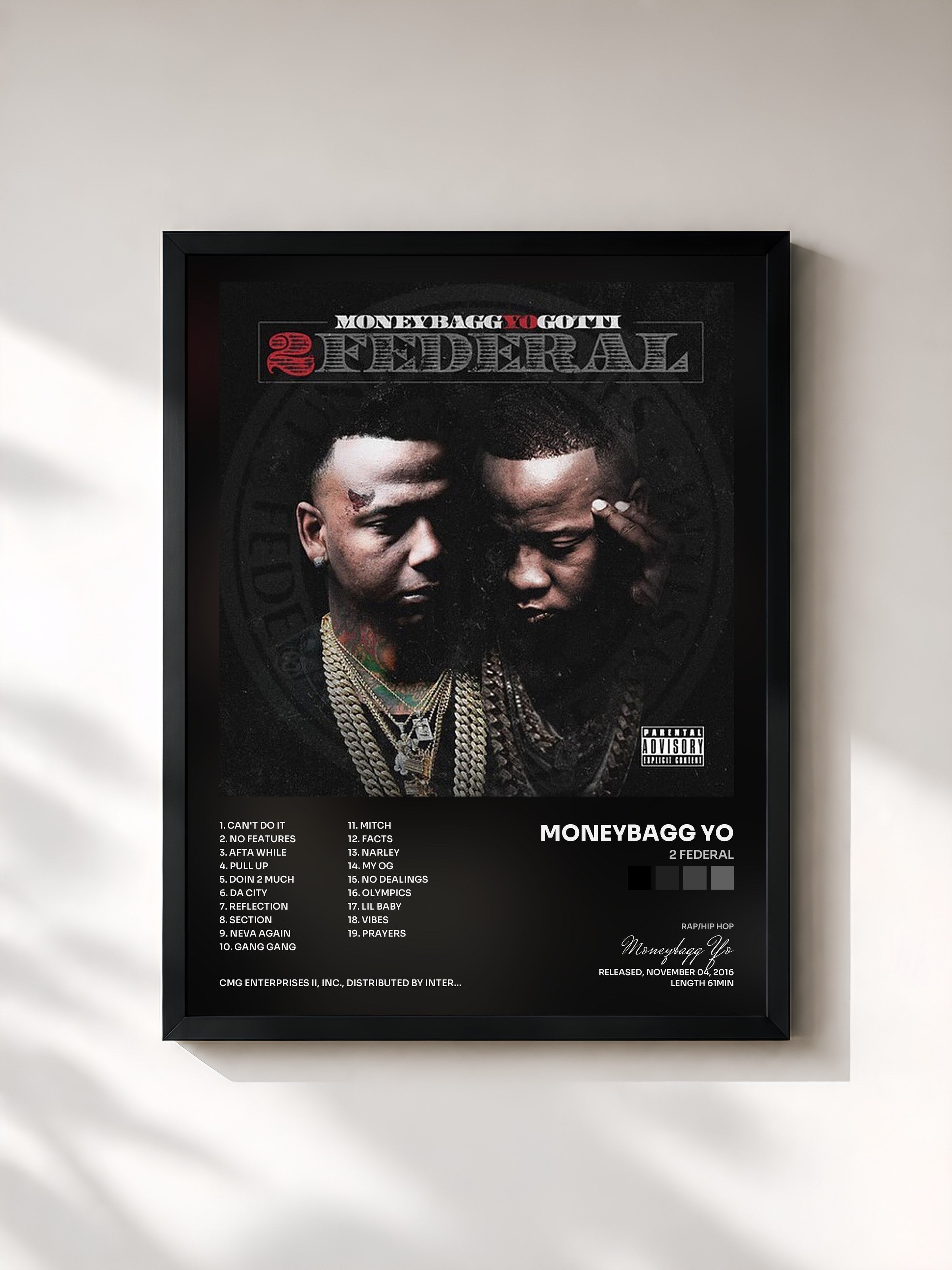 #noir Tableau de l'album 2 Federal de Moneybagg Yo, cadre noir, imprimé et encadré en France