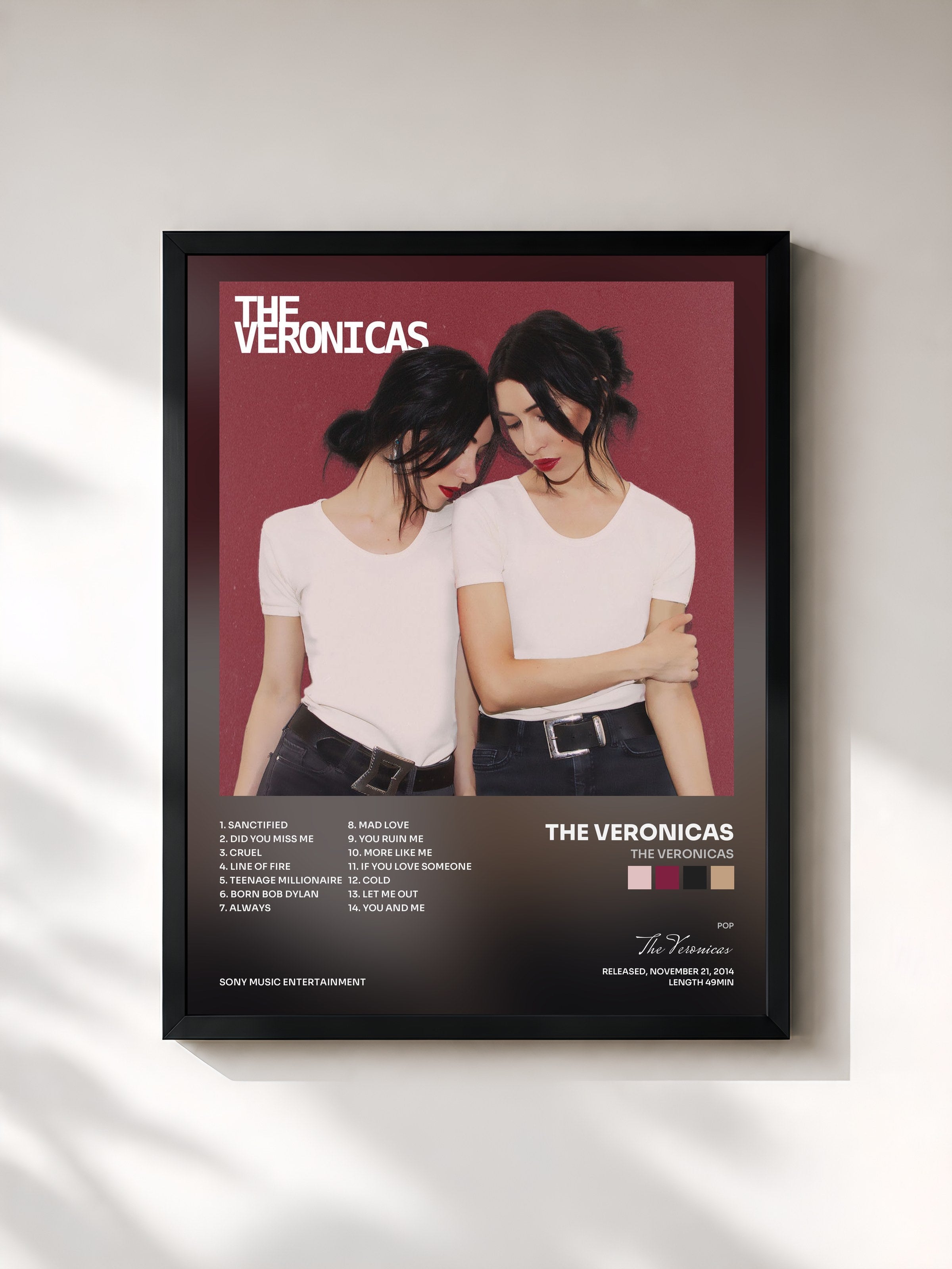 #noir Tableau de l'album The Veronicas de The Veronicas, cadre noir, imprimé et encadré en France