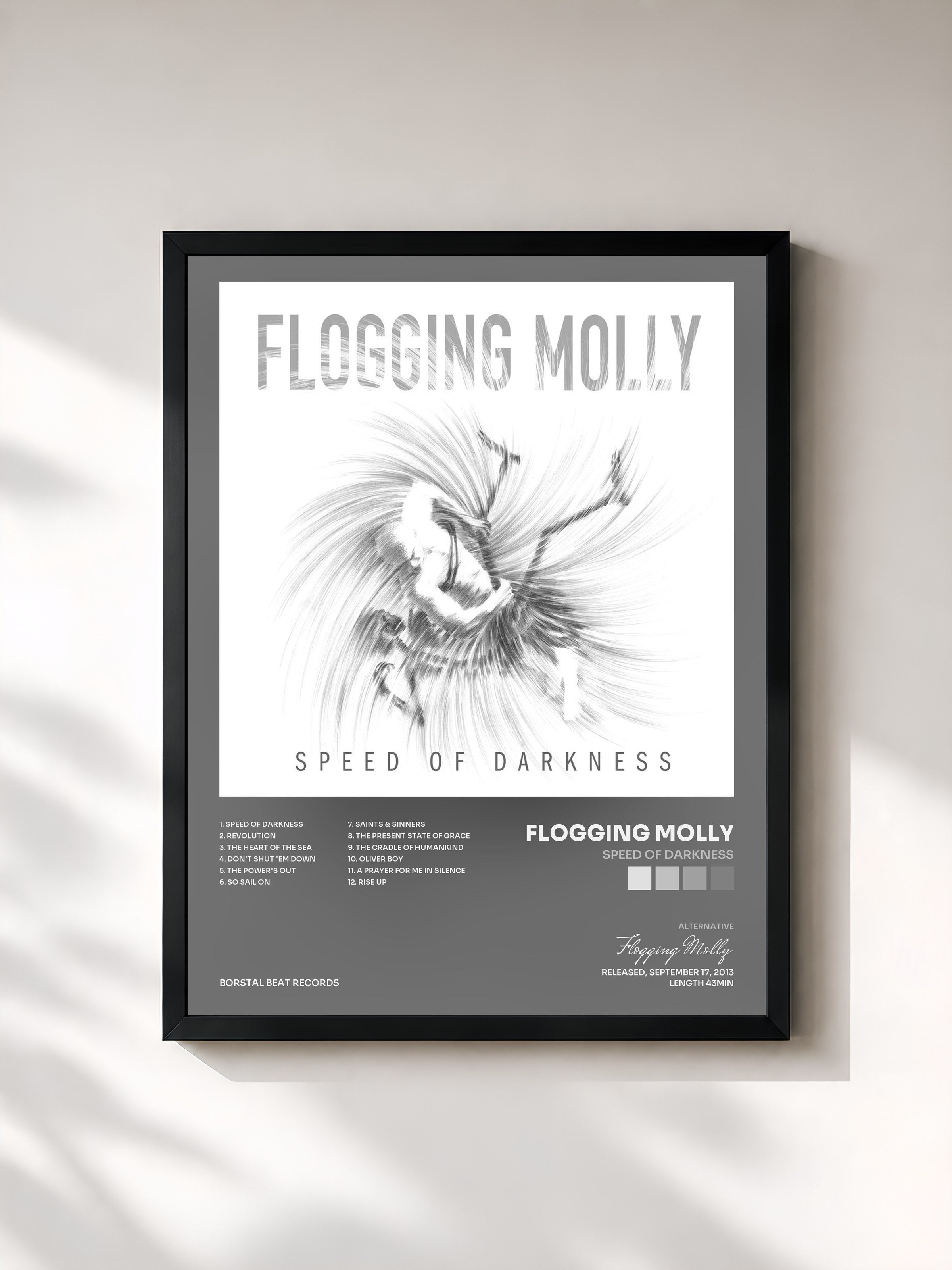 #noir Tableau de l'album Speed of Darkness de Flogging Molly, cadre noir, imprimé et encadré en France