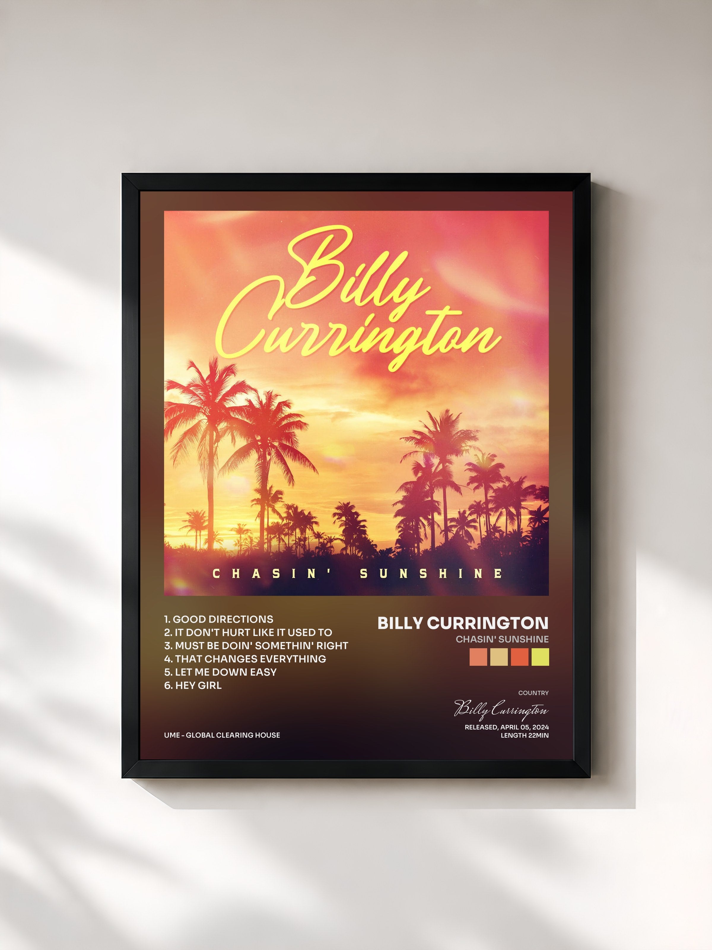 #noir Tableau de l'album Chasin' Sunshine de Billy Currington, cadre noir, imprimé et encadré en France