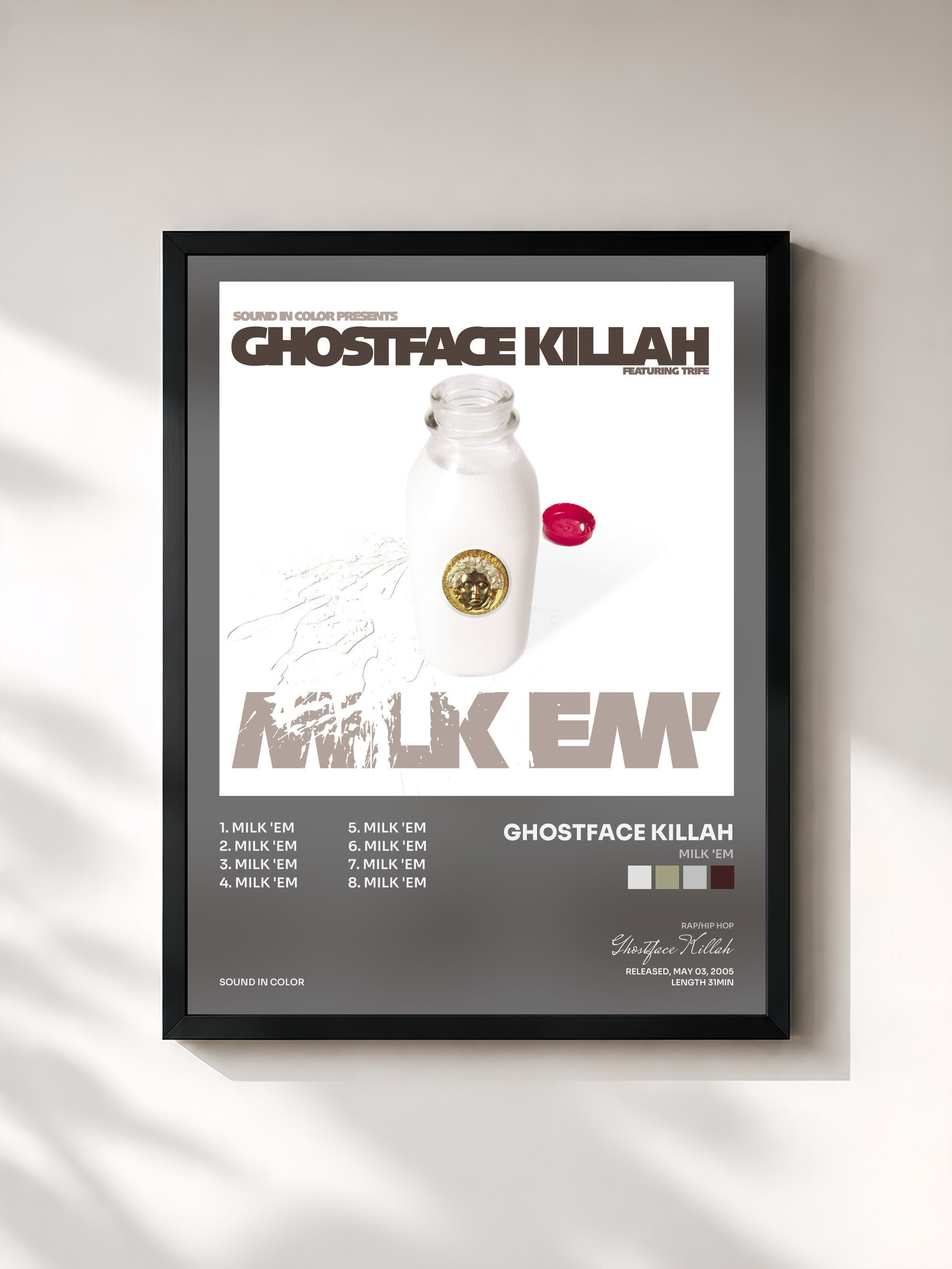 #noir Tableau de l'album Milk 'Em de Ghostface Killah, cadre noir, imprimé et encadré en France