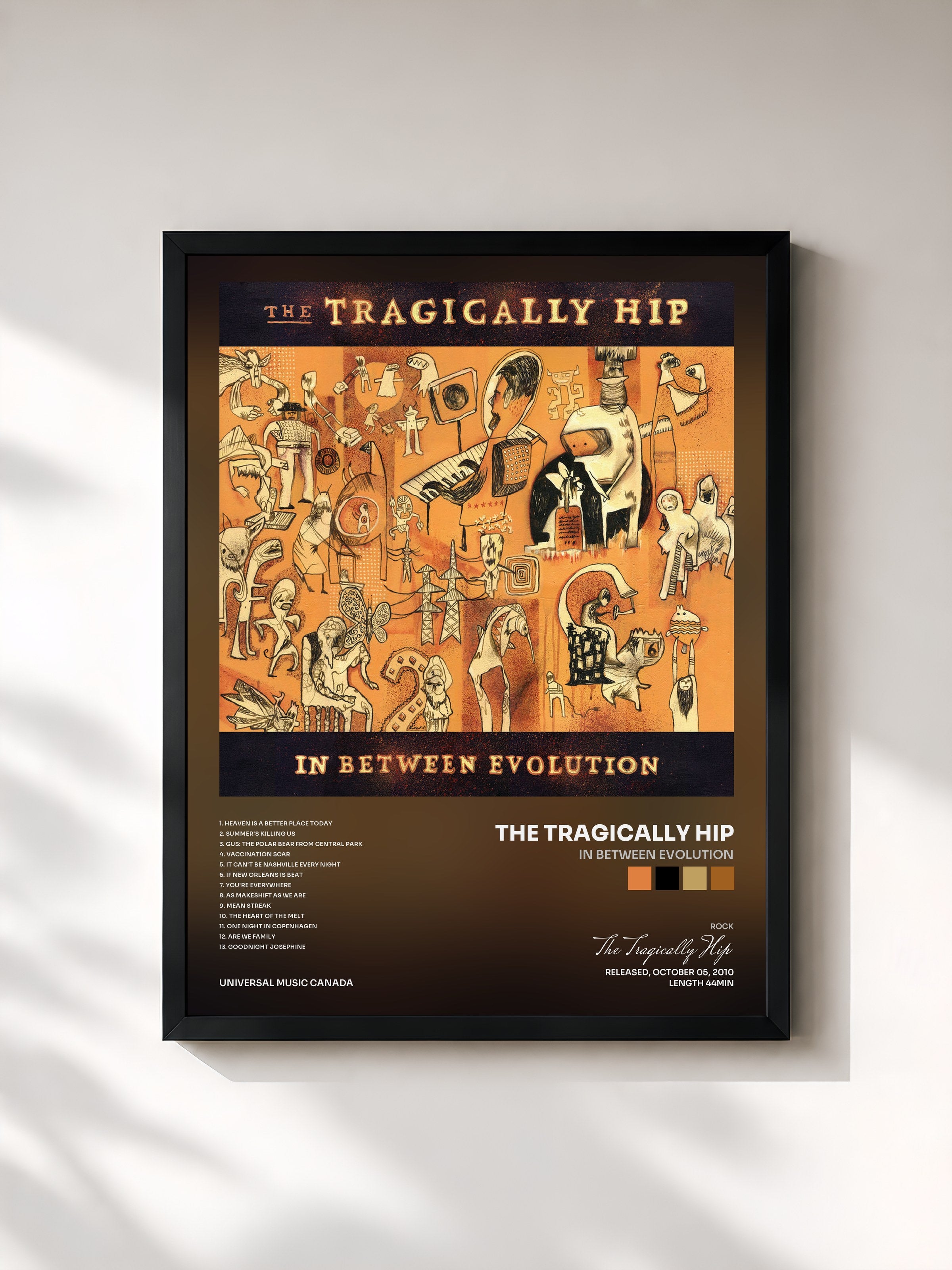 #noir Tableau de l'album In Between Evolution de The Tragically Hip, cadre noir, imprimé et encadré en France