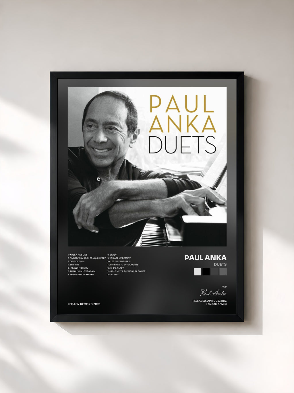 #noir Tableau de l'album Duets de Paul Anka, cadre noir, imprimé et encadré en France