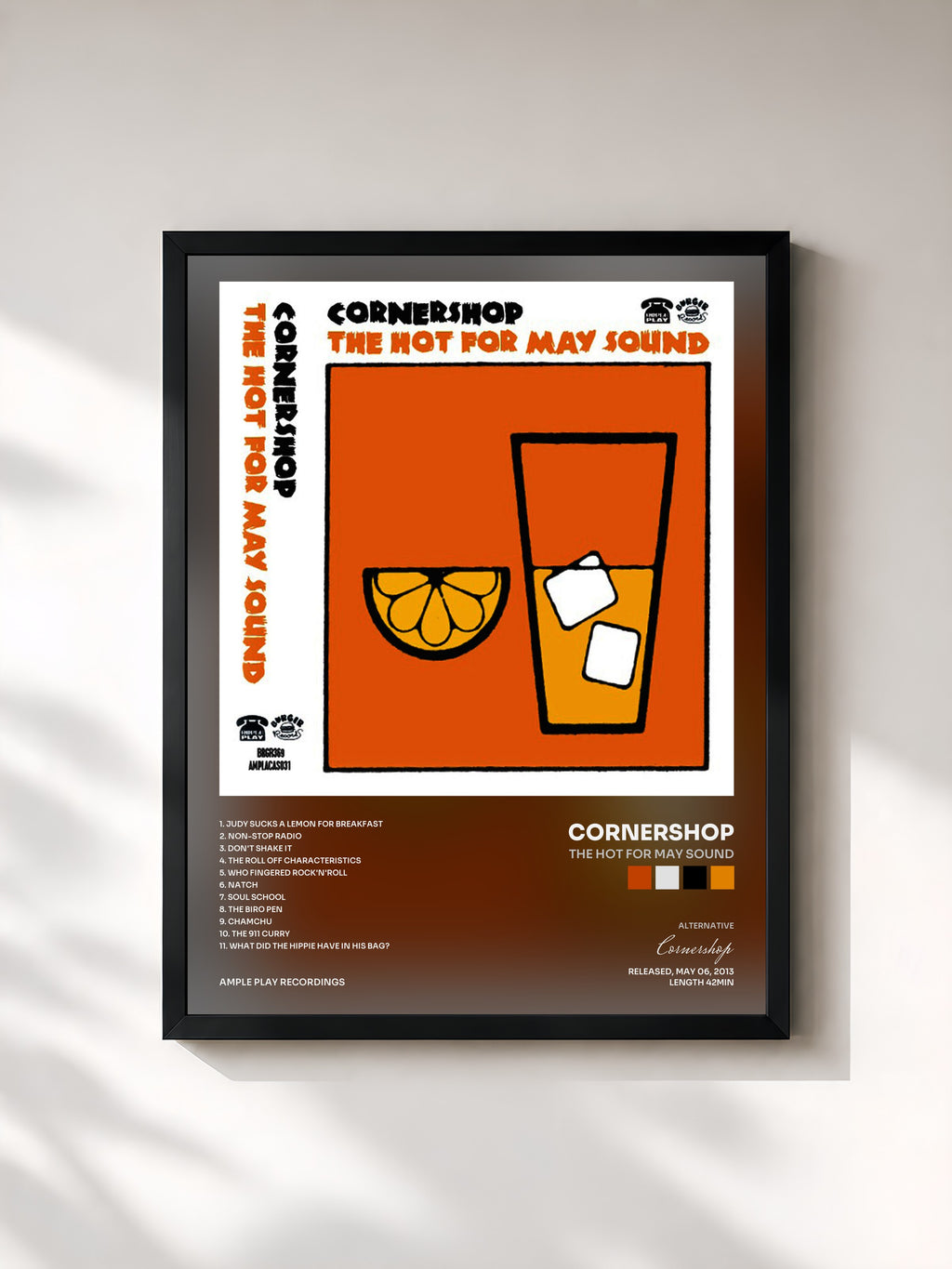 #noir Tableau de l'album The Hot for May Sound de Cornershop, cadre noir, imprimé et encadré en France