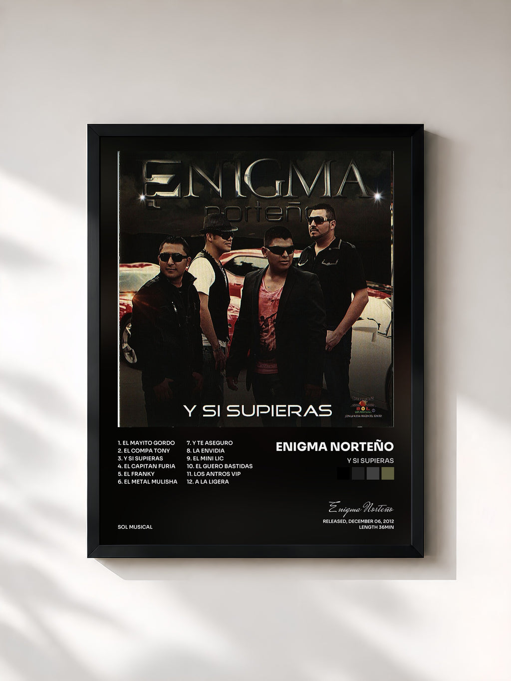 #noir Tableau de l'album Y Si Supieras de Enigma Norteño, cadre noir, imprimé et encadré en France