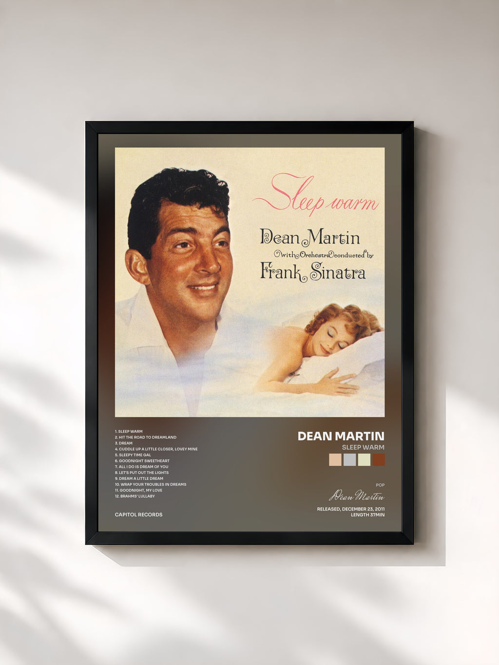#noir Tableau de l'album Sleep Warm de Dean Martin, cadre noir, imprimé et encadré en France
