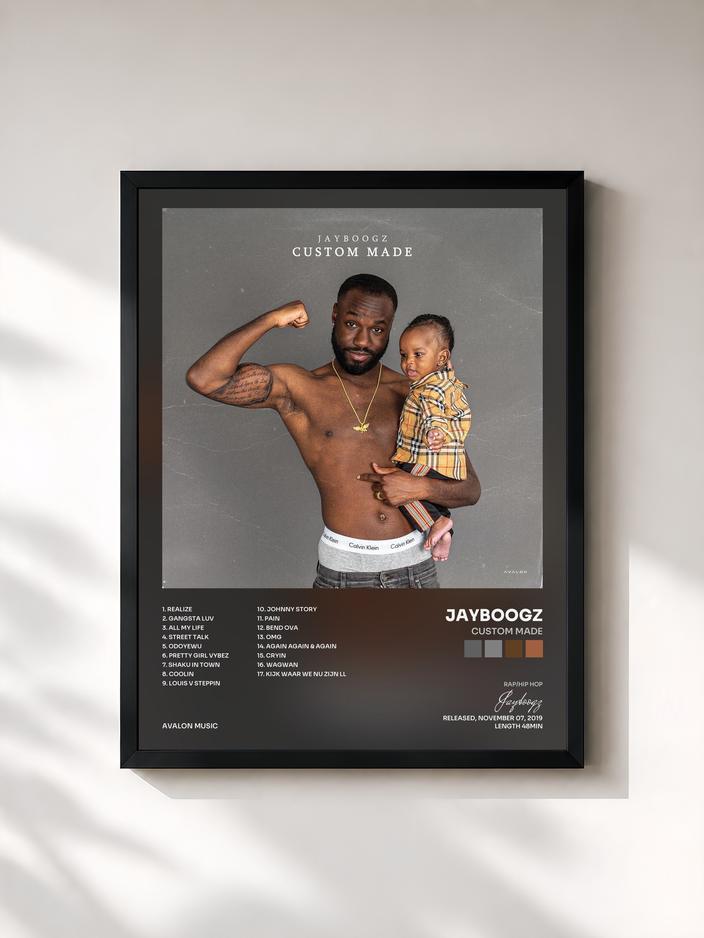 #noir Tableau de l'album Custom Made de Jayboogz, cadre noir, imprimé et encadré en France
