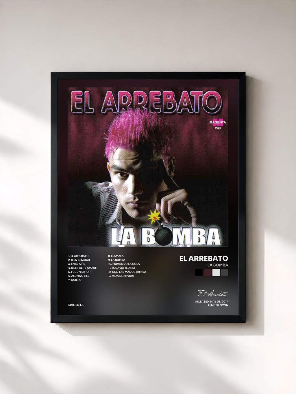 #noir Tableau de l'album La Bomba de El Arrebato, cadre noir, imprimé et encadré en France