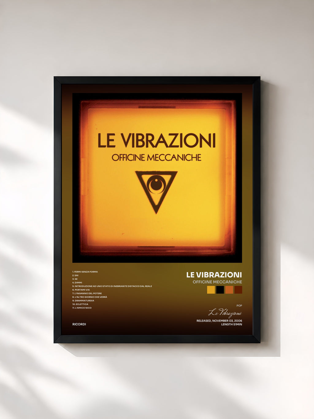 #noir Tableau de l'album Officine Meccaniche de Le Vibrazioni, cadre noir, imprimé et encadré en France