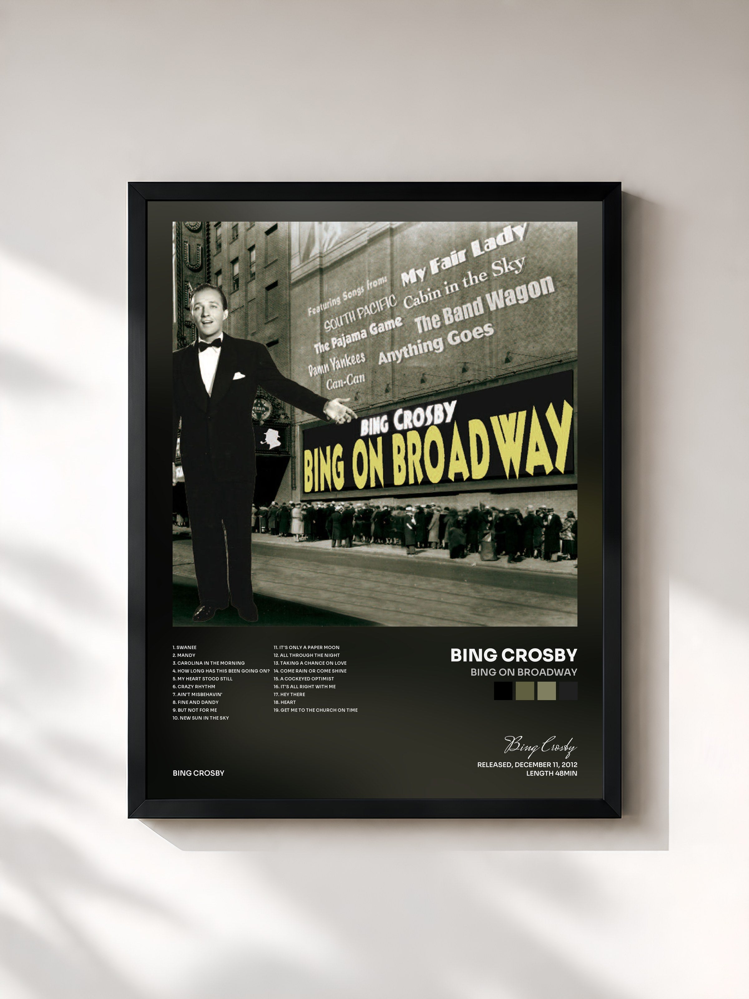 #noir Tableau de l'album Bing On Broadway de Bing Crosby, cadre noir, imprimé et encadré en France