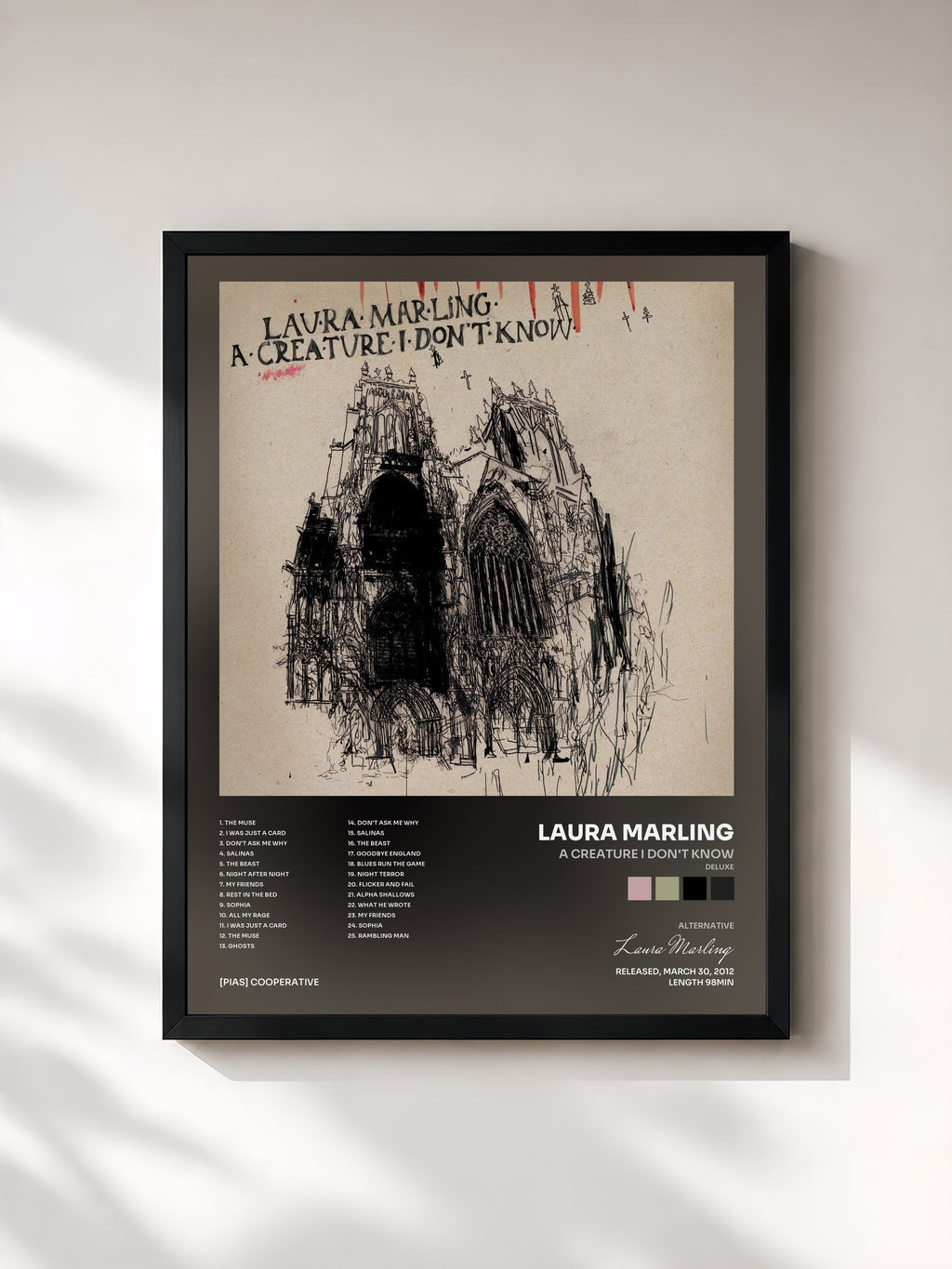 #noir Tableau de l'album A Creature I Don't Know (Deluxe) de Laura Marling, cadre noir, imprimé et encadré en France