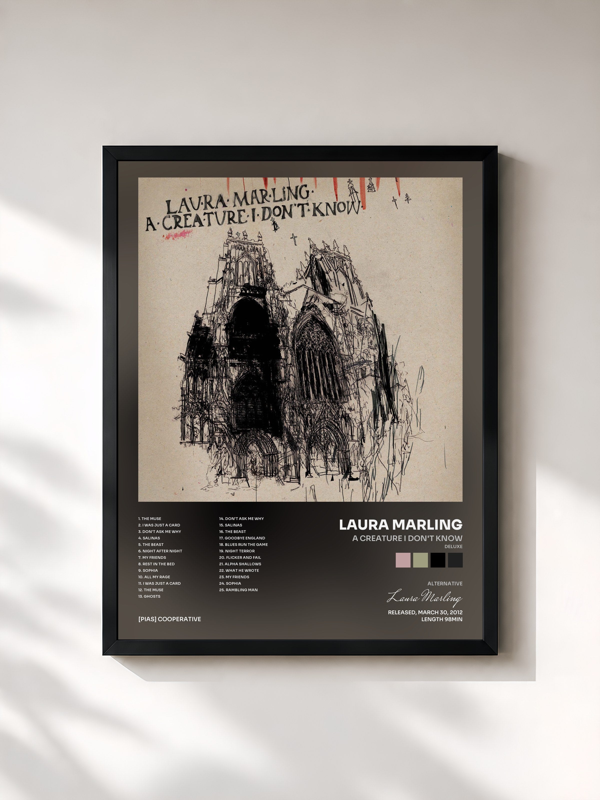 #noir Tableau de l'album A Creature I Don't Know (Deluxe) de Laura Marling, cadre noir, imprimé et encadré en France