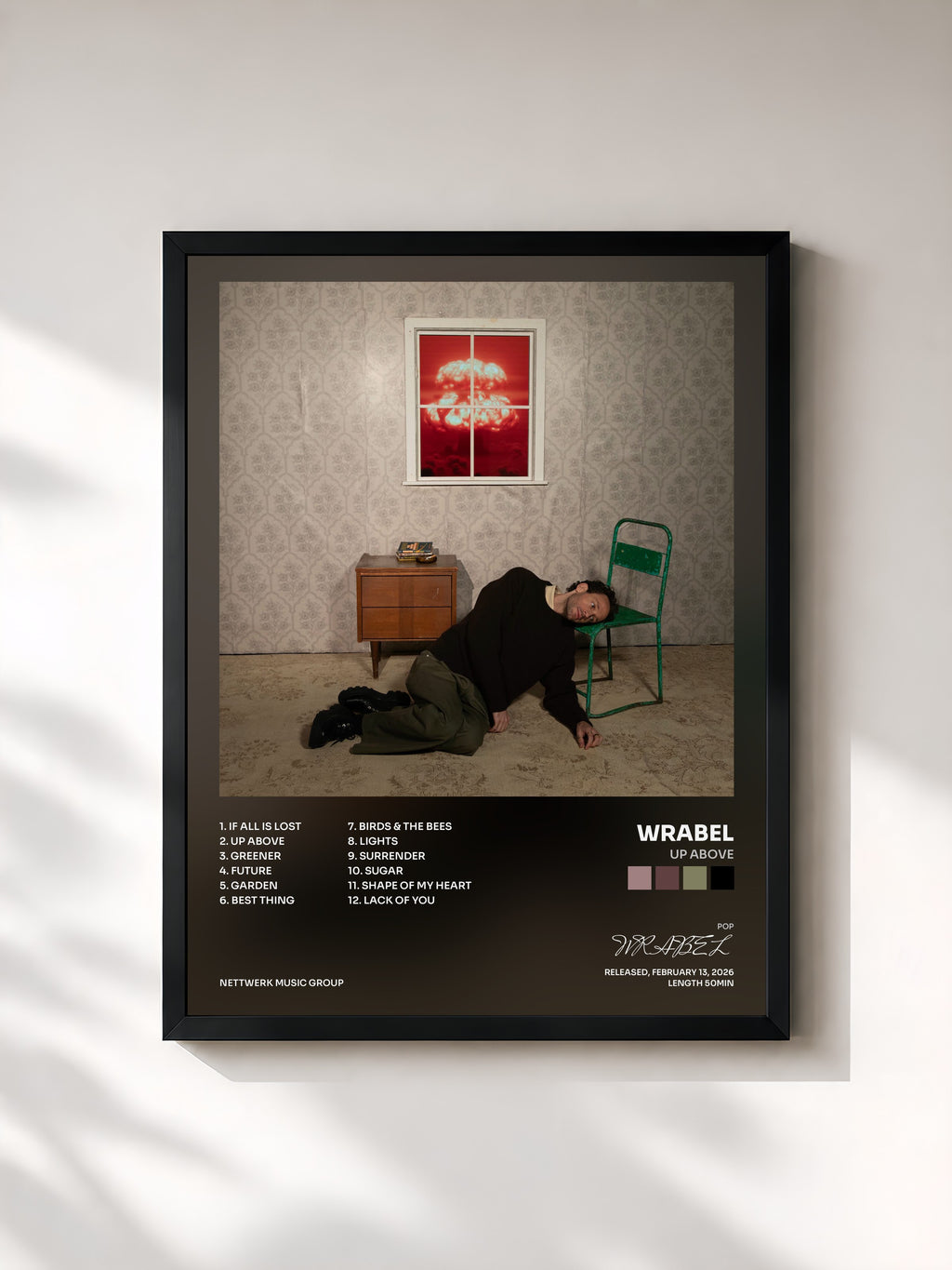 #noir Tableau de l'album up above de WRABEL, cadre noir, imprimé et encadré en France