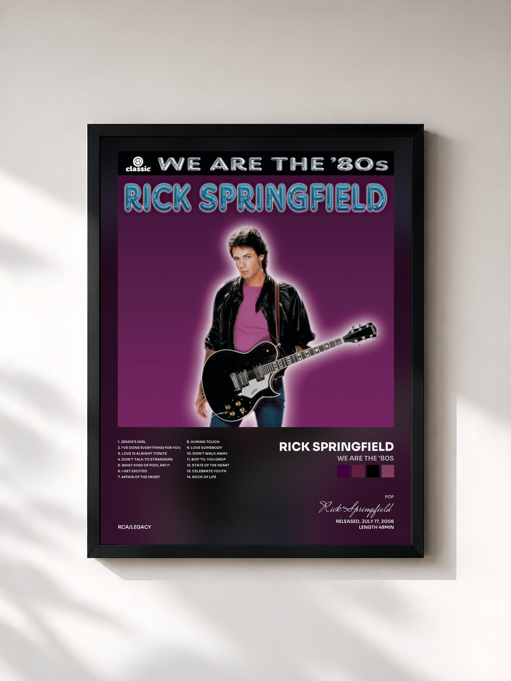 #noir Tableau de l'album We Are The '80s de Rick Springfield, cadre noir, imprimé et encadré en France