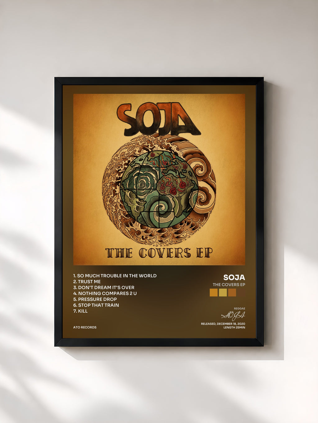 #noir Tableau de l'album The Covers EP de SOJA, cadre noir, imprimé et encadré en France