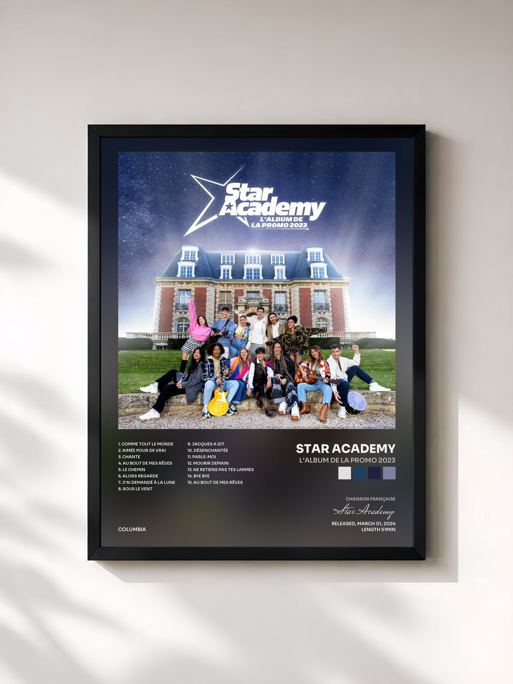 #noir Tableau de l'album L'album de la promo 2023 de Star Academy, cadre noir, imprimé et encadré en France