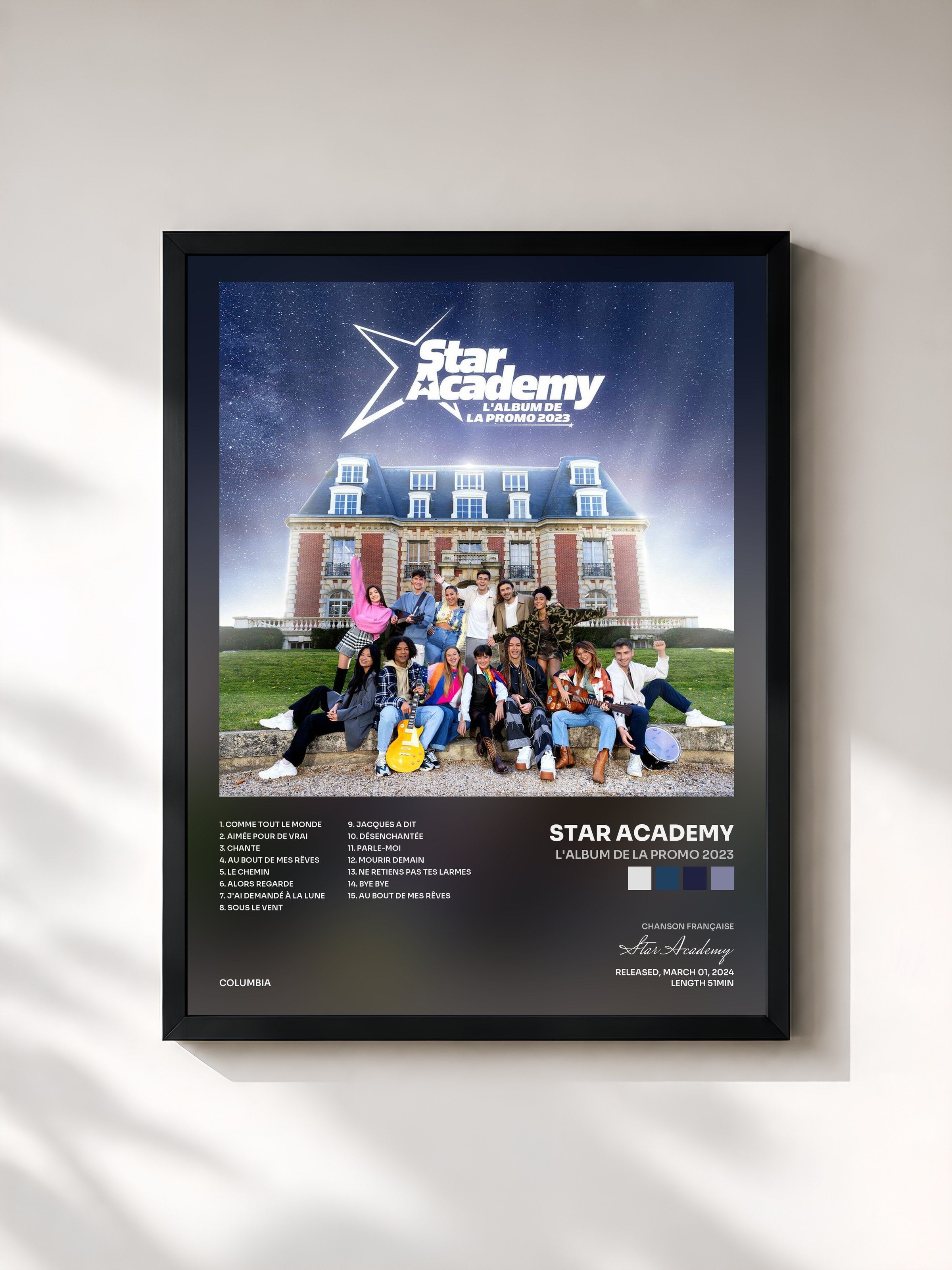 #noir Tableau de l'album L'album de la promo 2023 de Star Academy, cadre noir, imprimé et encadré en France