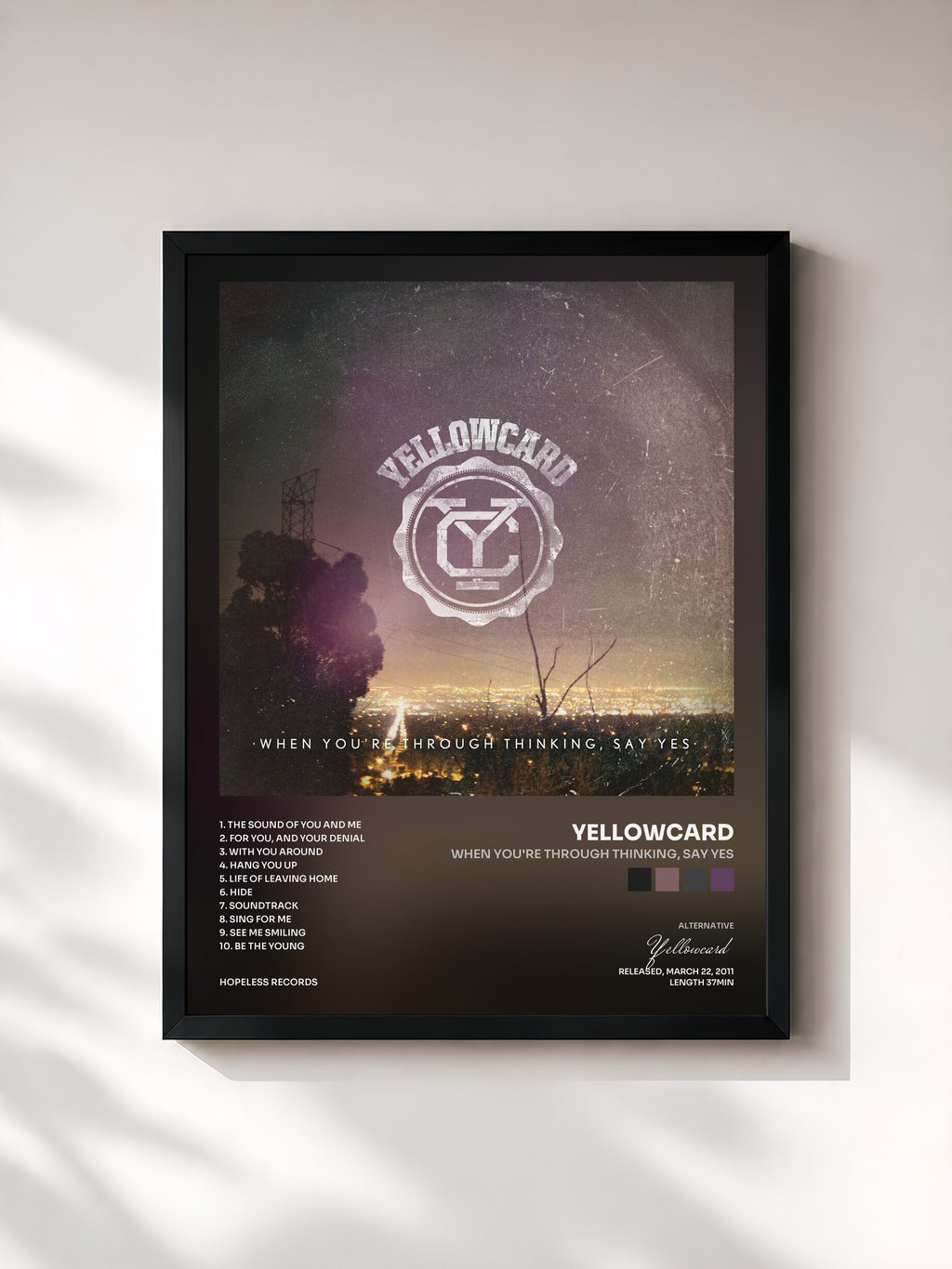#noir Tableau de l'album When You're Through Thinking, Say Yes de Yellowcard, cadre noir, imprimé et encadré en France