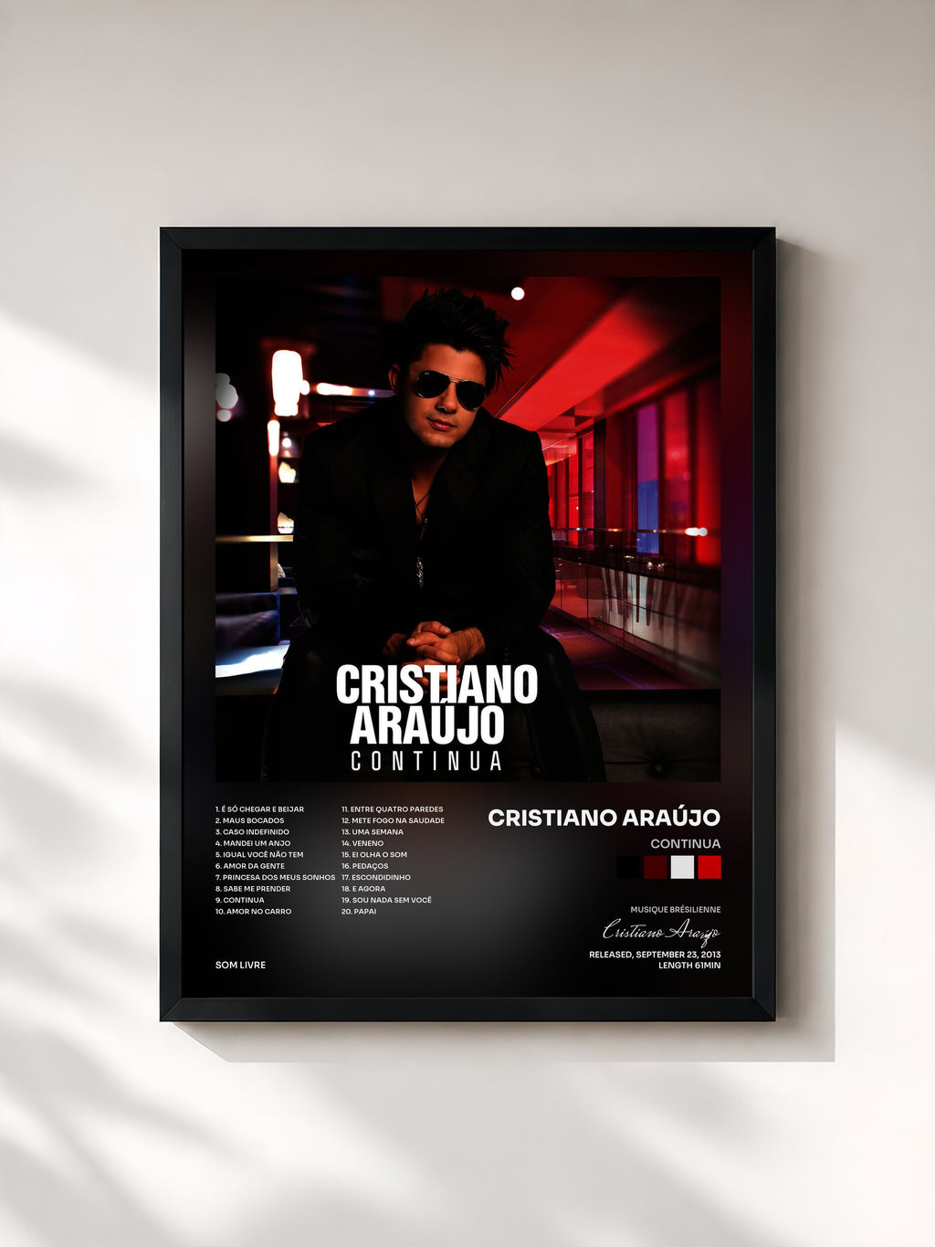 #noir Tableau de l'album Continua de Cristiano Araújo, cadre noir, imprimé et encadré en France