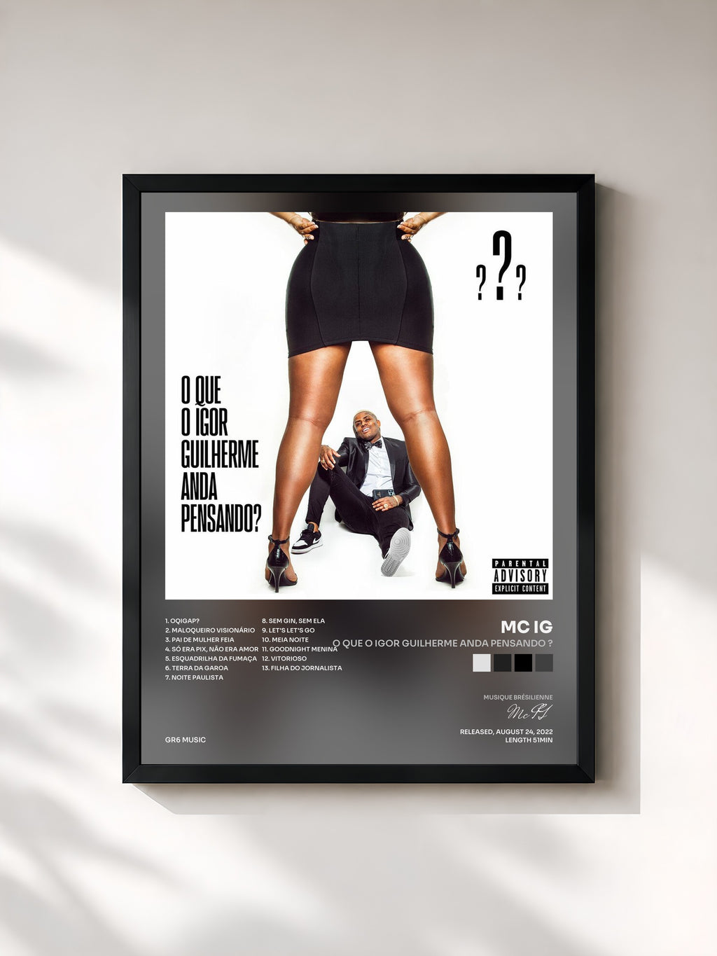 #noir Tableau de l'album O Que O Igor Guilherme Anda Pensando ? de Mc IG, cadre noir, imprimé et encadré en France