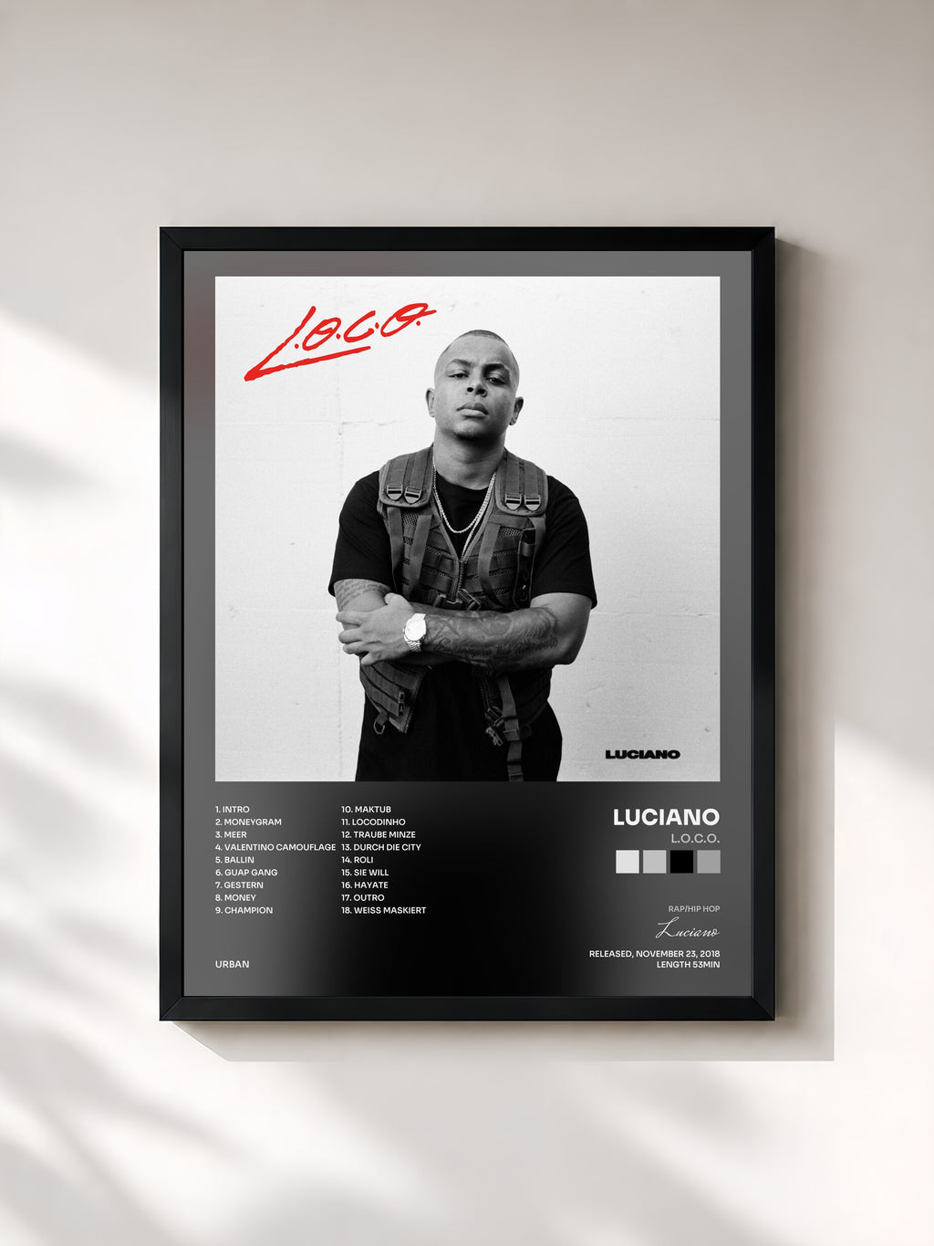 #noir Tableau de l'album L.O.C.O. de Luciano, cadre noir, imprimé et encadré en France