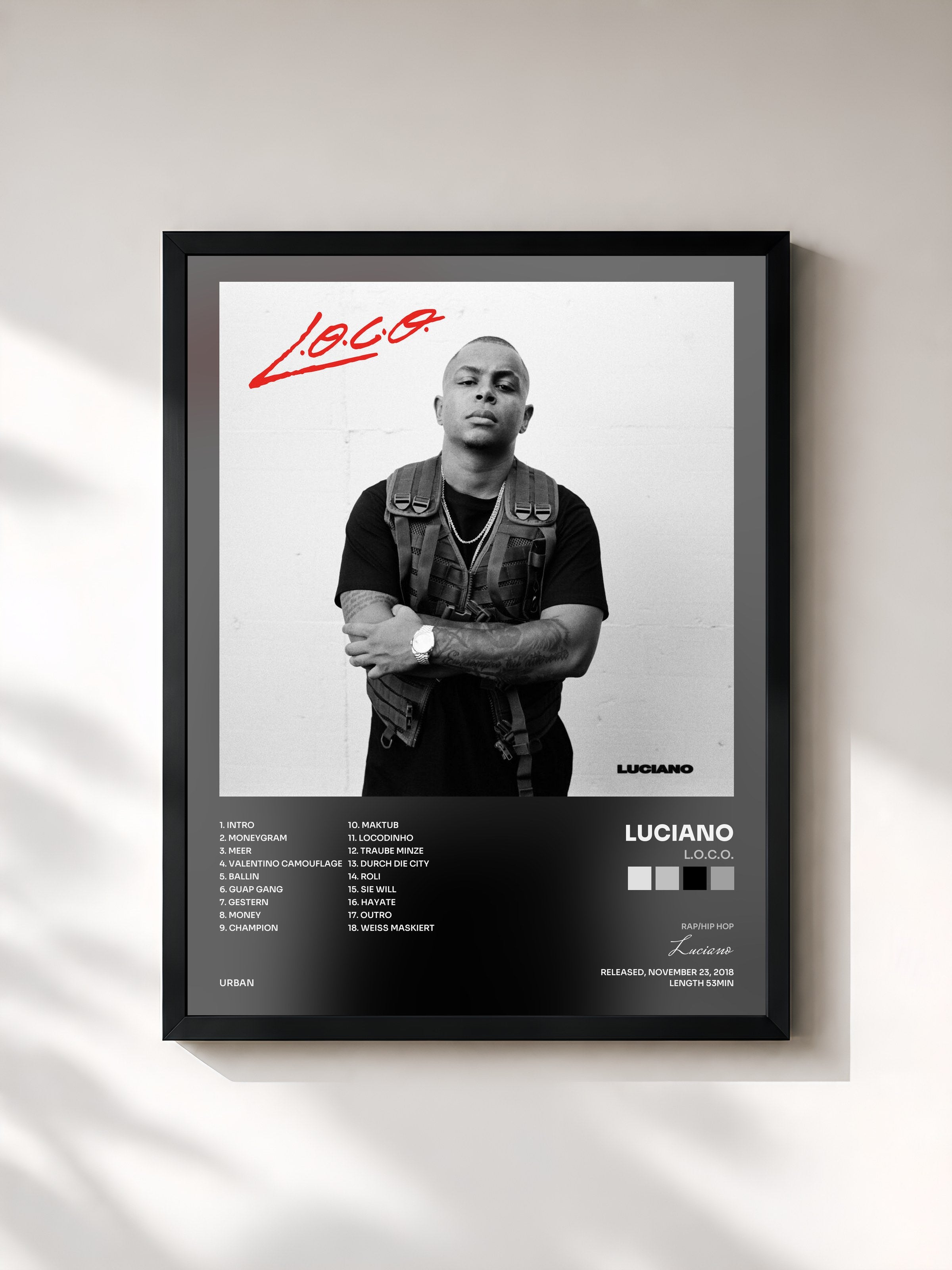 #noir Tableau de l'album L.O.C.O. de Luciano, cadre noir, imprimé et encadré en France