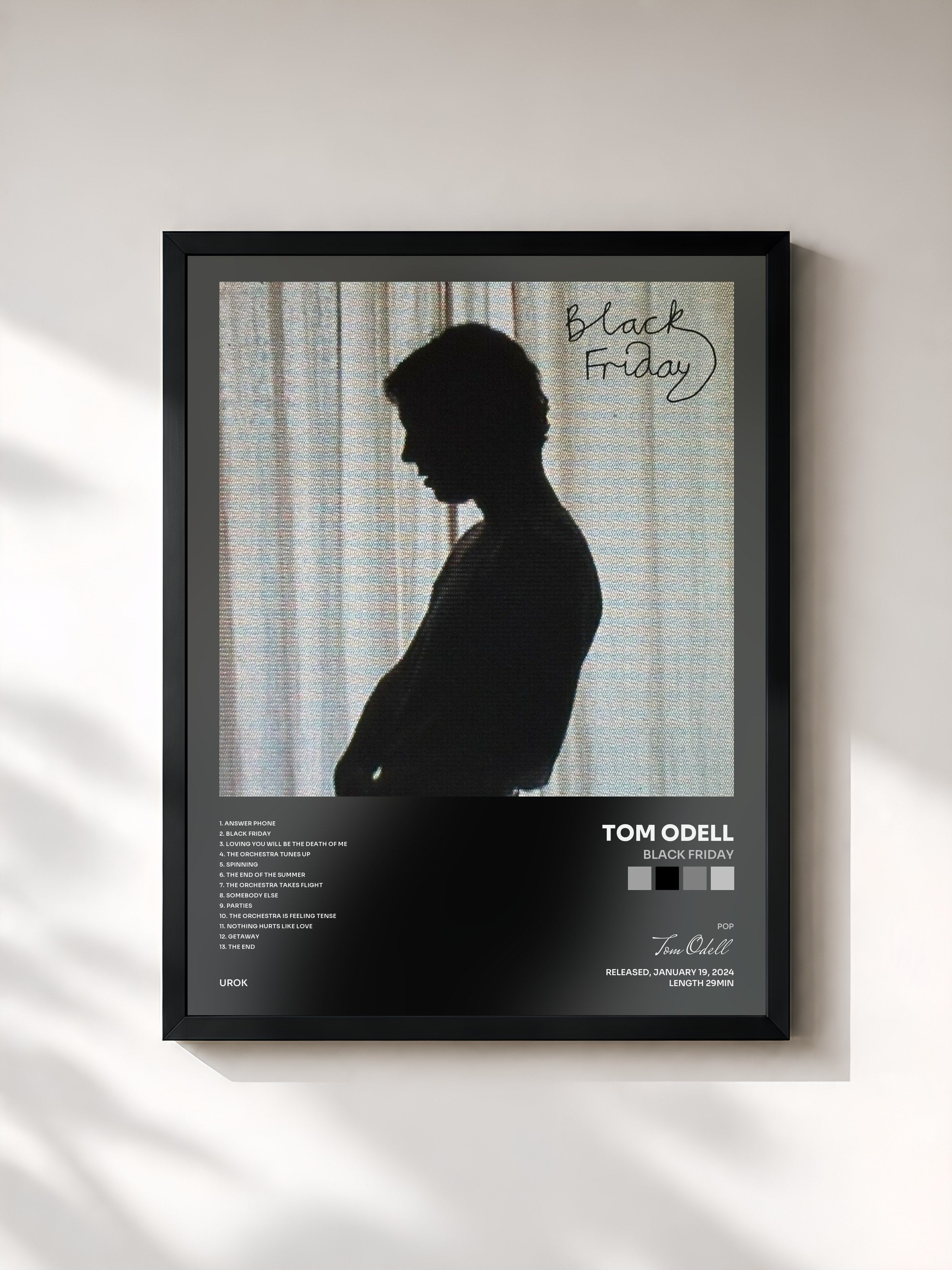 #noir Tableau de l'album Black Friday de Tom Odell, cadre noir, imprimé et encadré en France