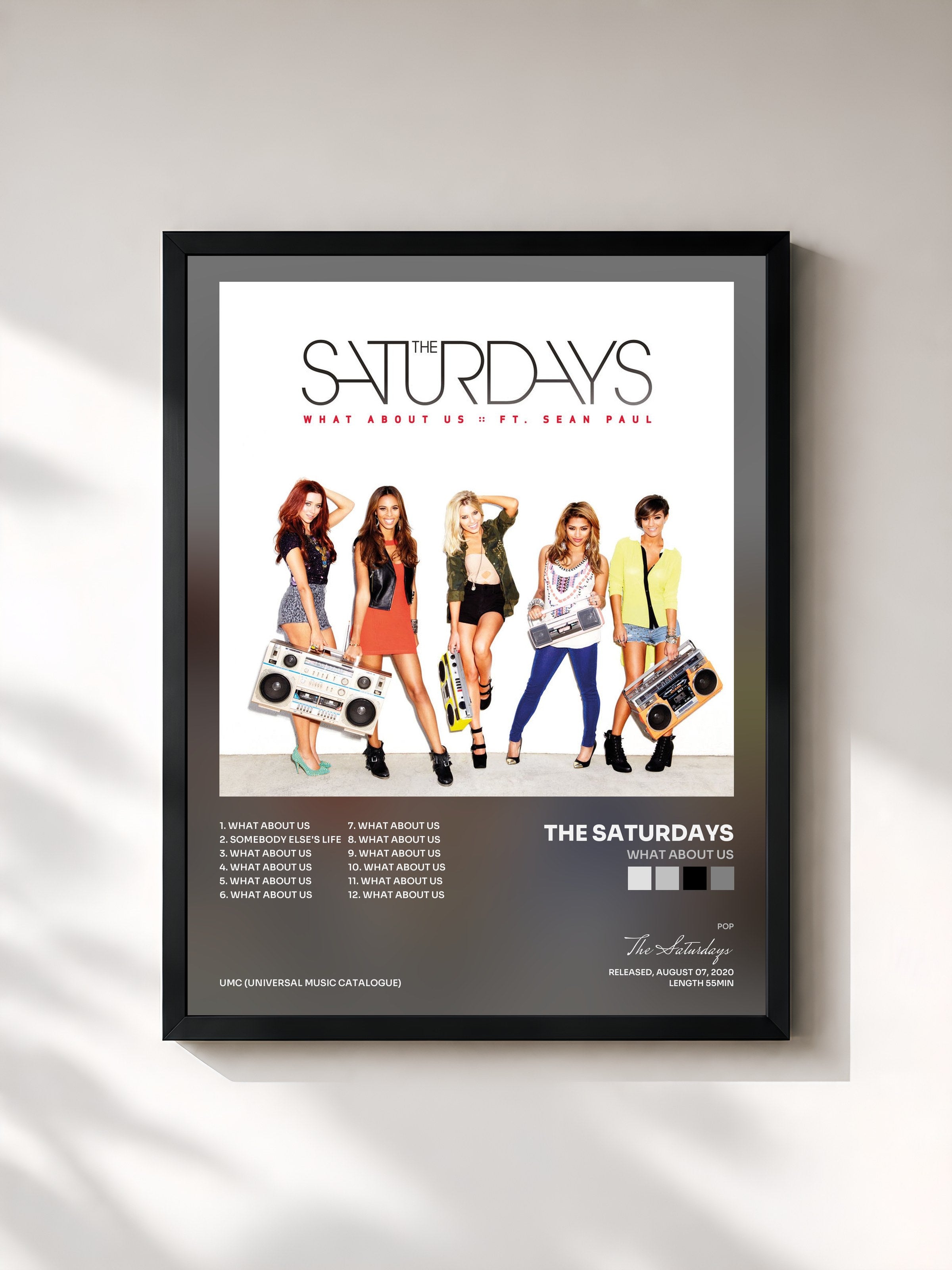 #noir Tableau de l'album What About Us de The Saturdays, cadre noir, imprimé et encadré en France