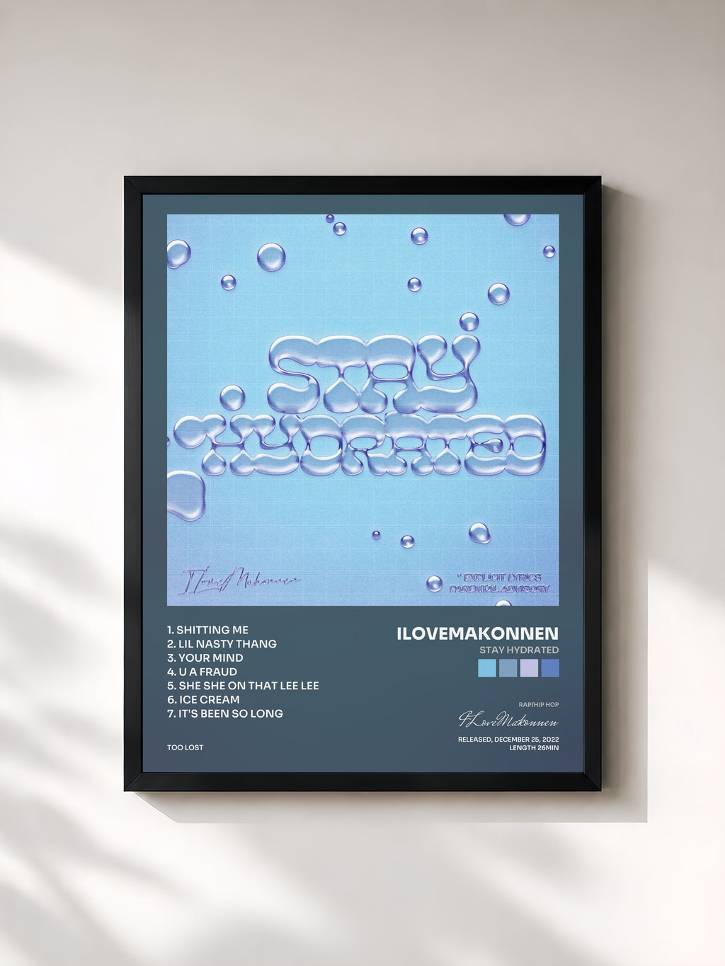 #noir Tableau de l'album Stay Hydrated de ILoveMakonnen, cadre noir, imprimé et encadré en France