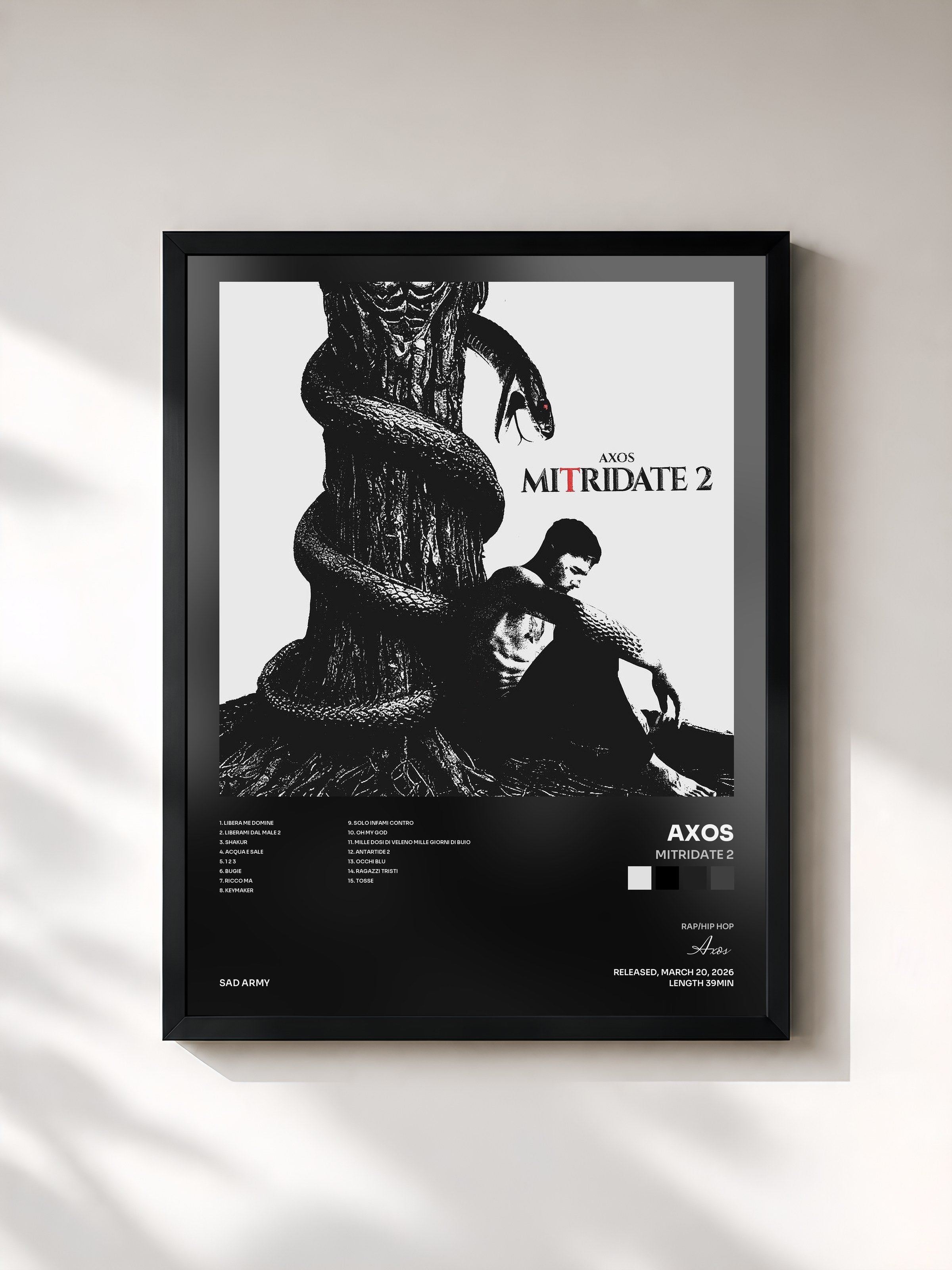 #noir Tableau de l'album MITRIDATE 2 de Axos, cadre noir, imprimé et encadré en France