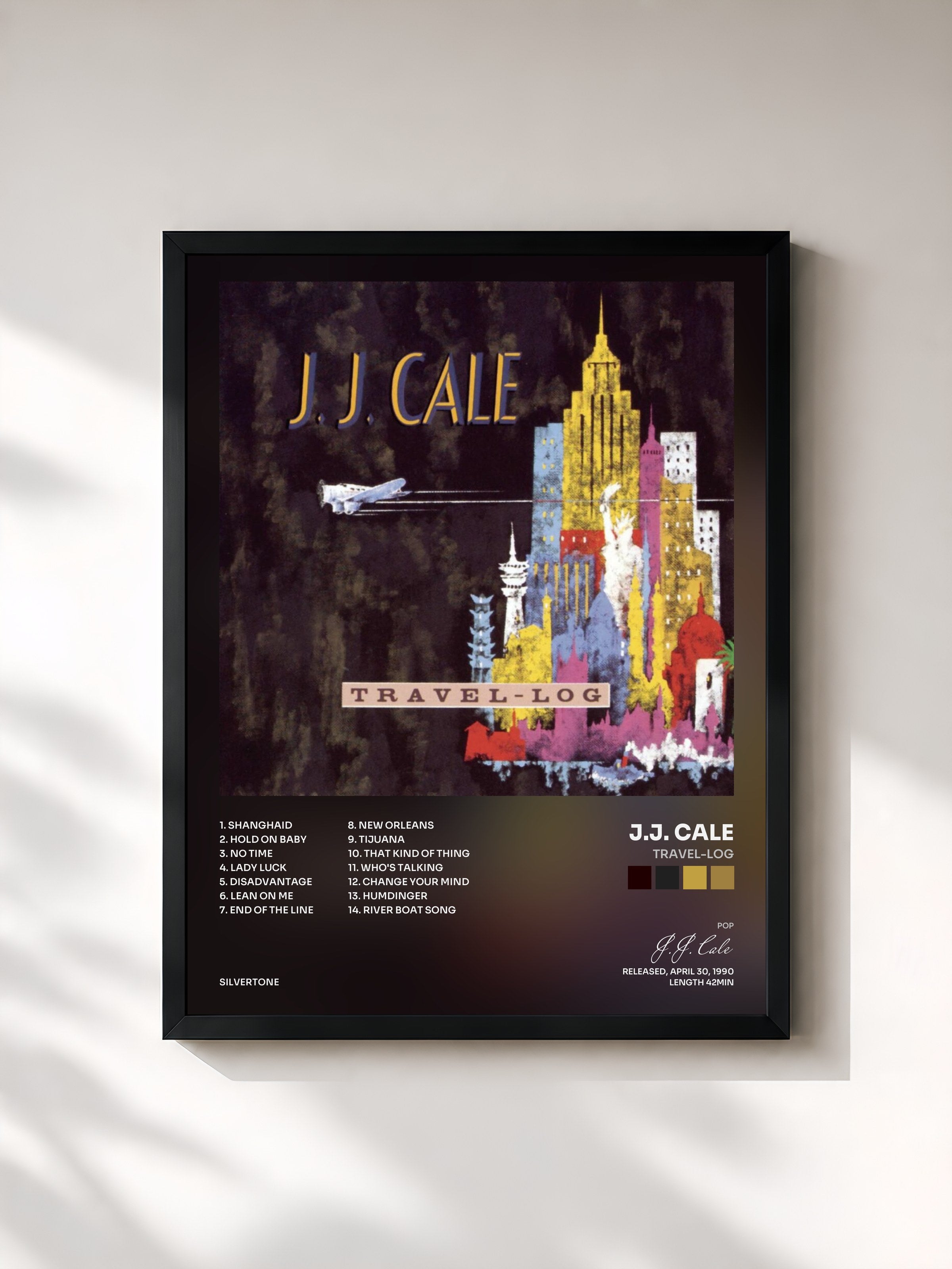 #noir Tableau de l'album Travel-Log de J.J. Cale, cadre noir, imprimé et encadré en France