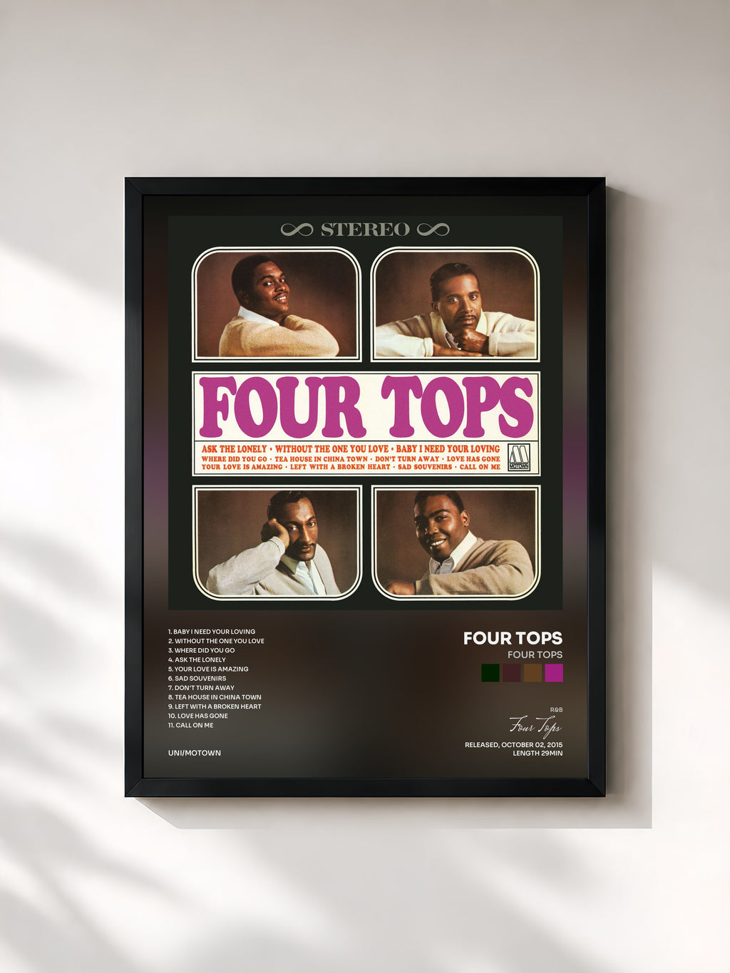 #noir Tableau de l'album Four Tops de Four Tops, cadre noir, imprimé et encadré en France