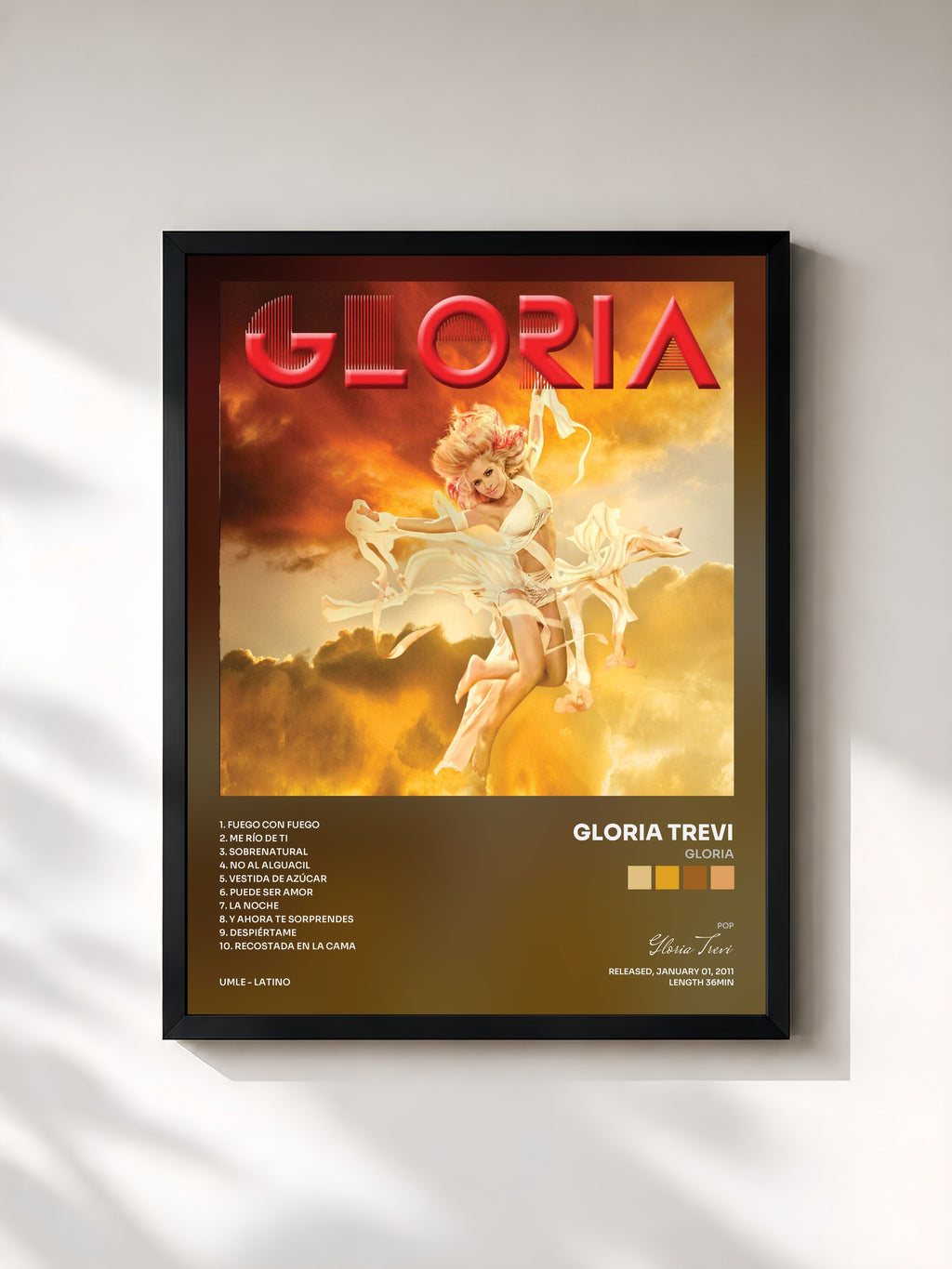#noir Tableau de l'album Gloria de Gloria Trevi, cadre noir, imprimé et encadré en France